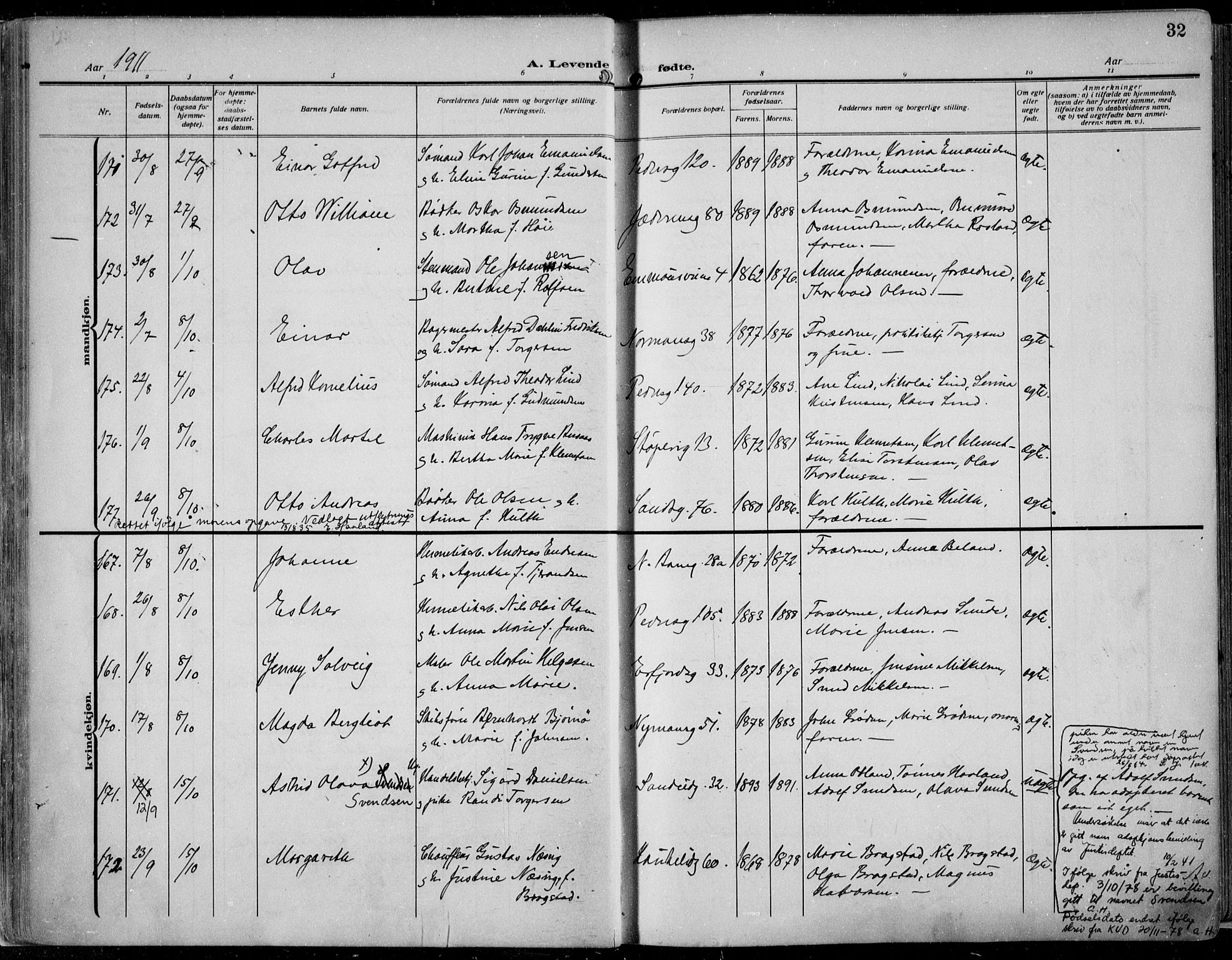 St. Johannes sokneprestkontor, AV/SAST-A-101814/002/B/L0002: Ministerialbok nr. A 9, 1911-1921, s. 32