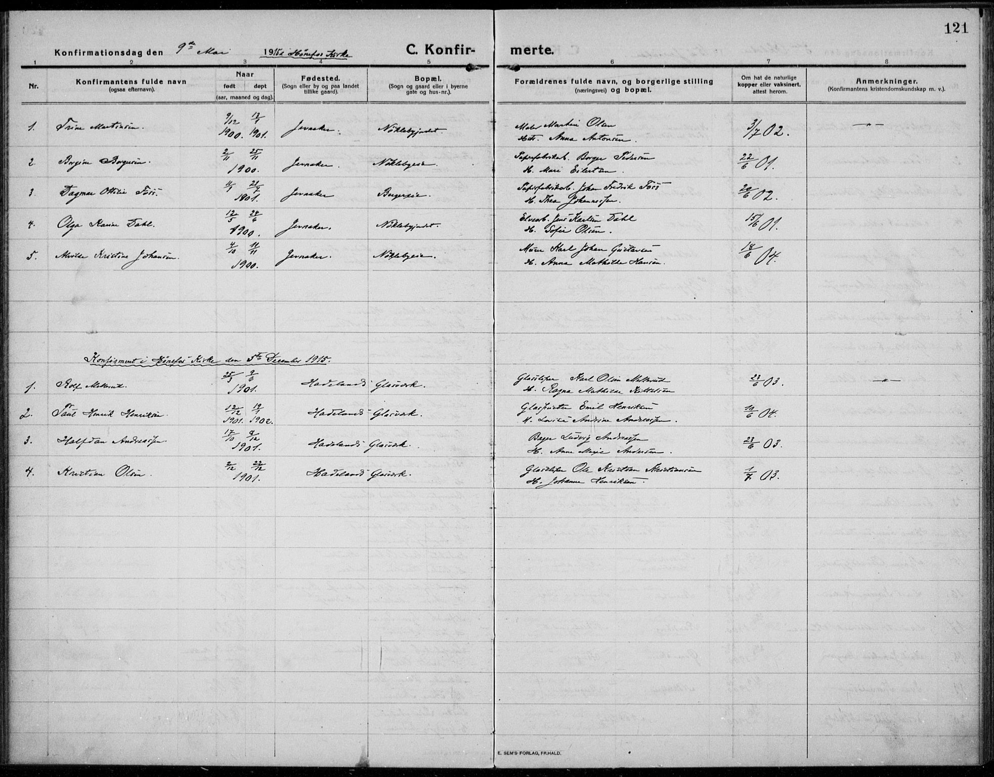 Jevnaker prestekontor, AV/SAH-PREST-116/H/Ha/Haa/L0012: Ministerialbok nr. 12, 1914-1924, s. 121