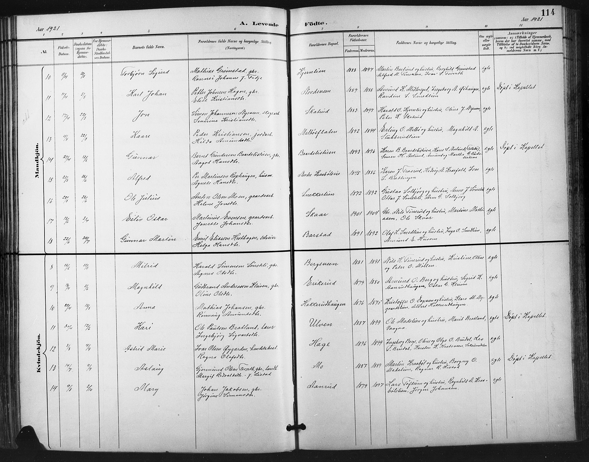 Vestre Gausdal prestekontor, AV/SAH-PREST-094/H/Ha/Hab/L0003: Klokkerbok nr. 3, 1896-1925, s. 114