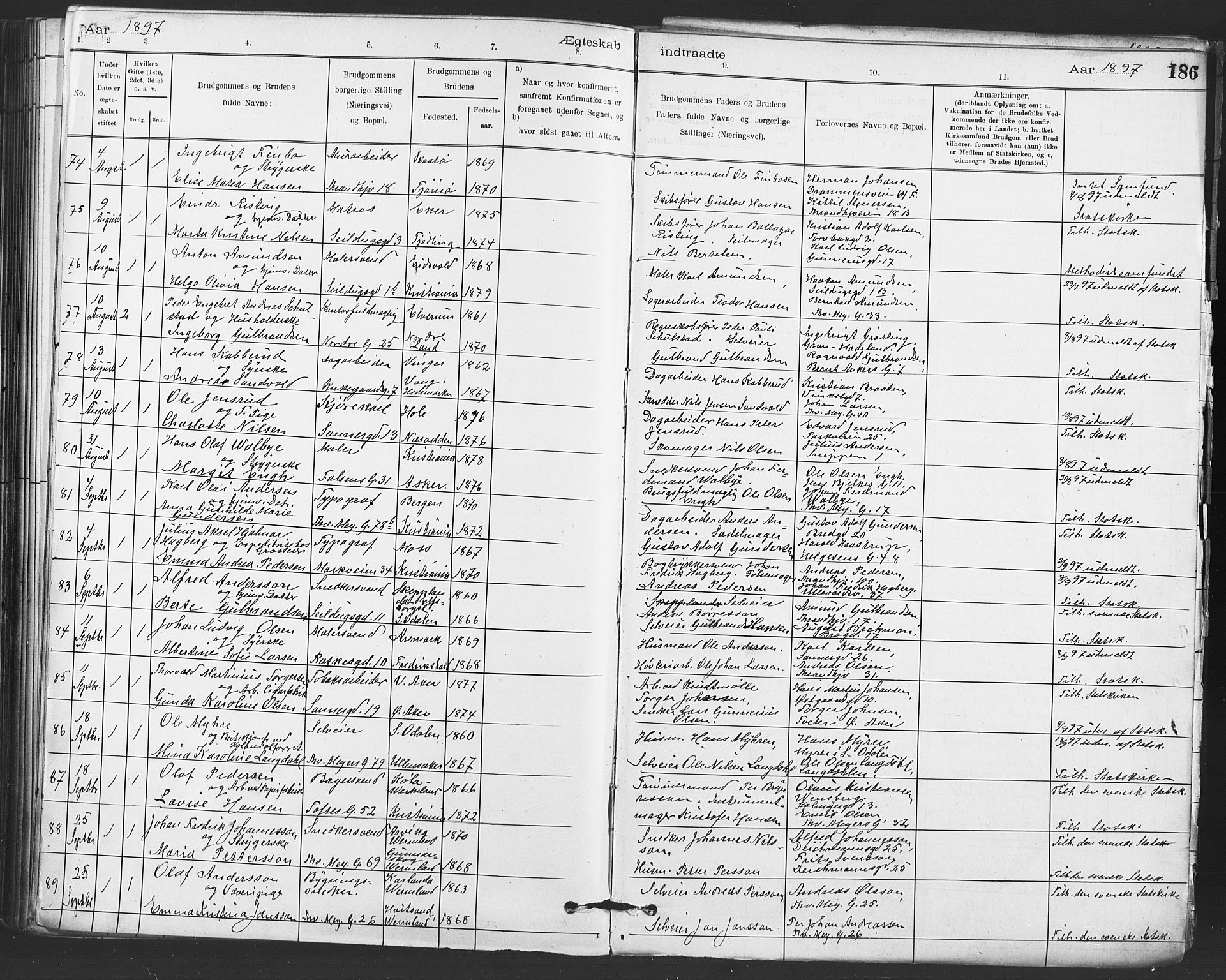 Paulus prestekontor Kirkebøker, AV/SAO-A-10871/F/Fa/L0012: Ministerialbok nr. 12, 1897-1908, s. 186