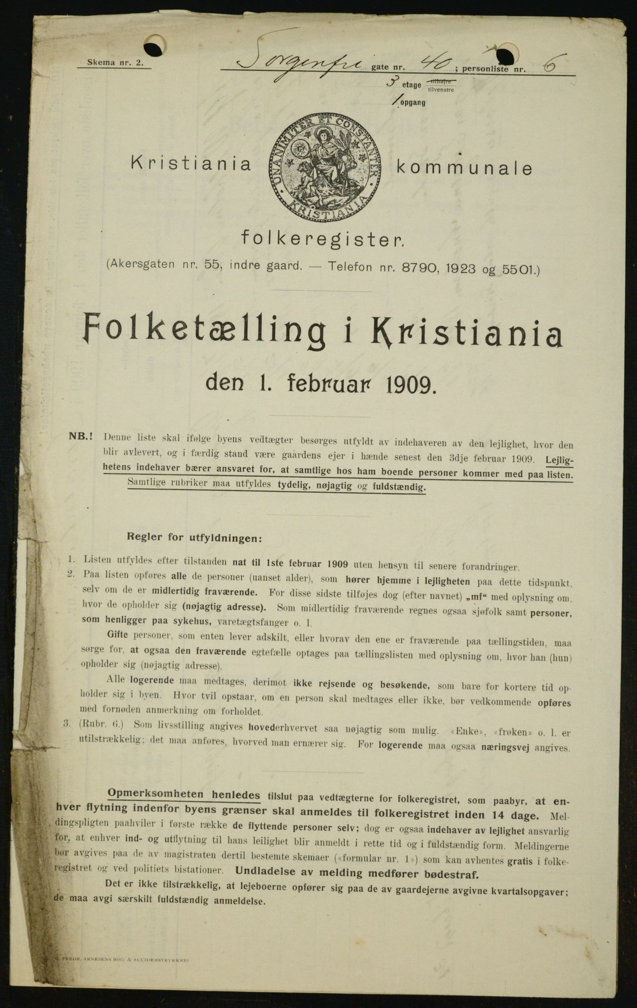 OBA, Kommunal folketelling 1.2.1909 for Kristiania kjøpstad, 1909, s. 90993