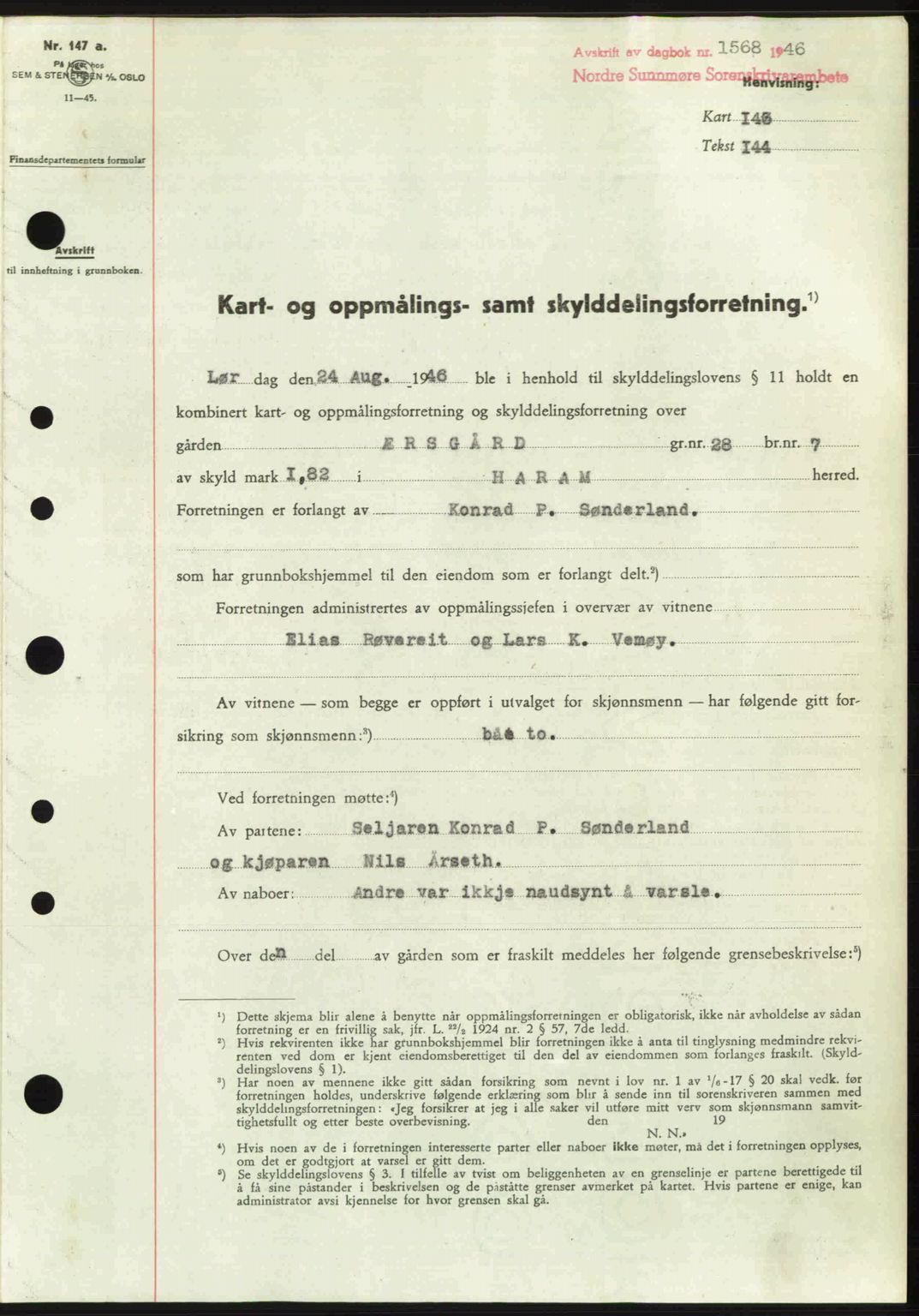 Nordre Sunnmøre sorenskriveri, SAT/A-0006/1/2/2C/2Ca: Pantebok nr. A22, 1946-1946, Dagboknr: 1568/1946