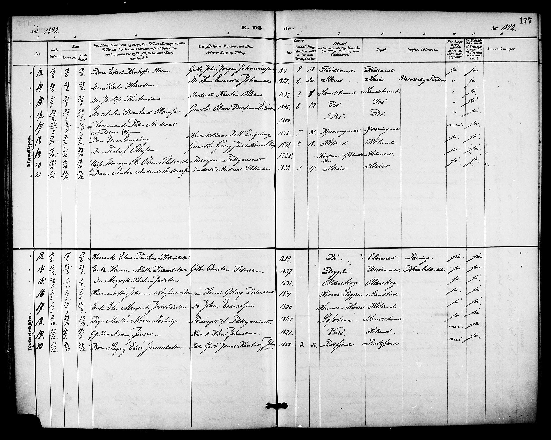 Ministerialprotokoller, klokkerbøker og fødselsregistre - Nordland, AV/SAT-A-1459/895/L1371: Ministerialbok nr. 895A06, 1885-1894, s. 177