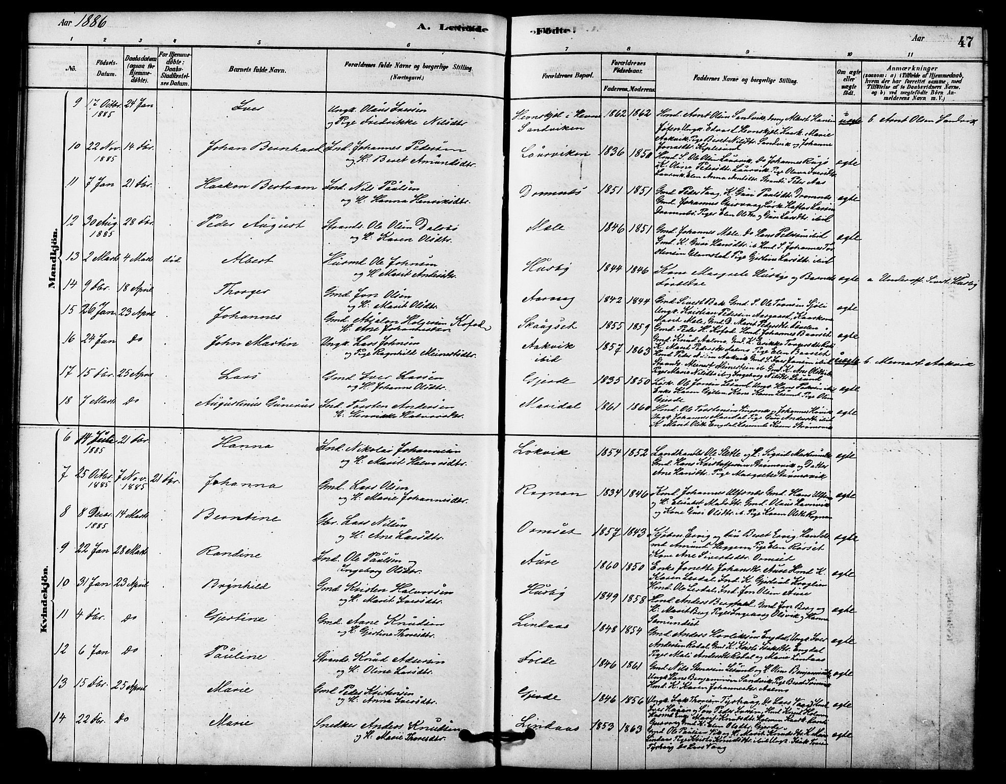 Ministerialprotokoller, klokkerbøker og fødselsregistre - Møre og Romsdal, AV/SAT-A-1454/578/L0906: Ministerialbok nr. 578A05, 1878-1886, s. 47