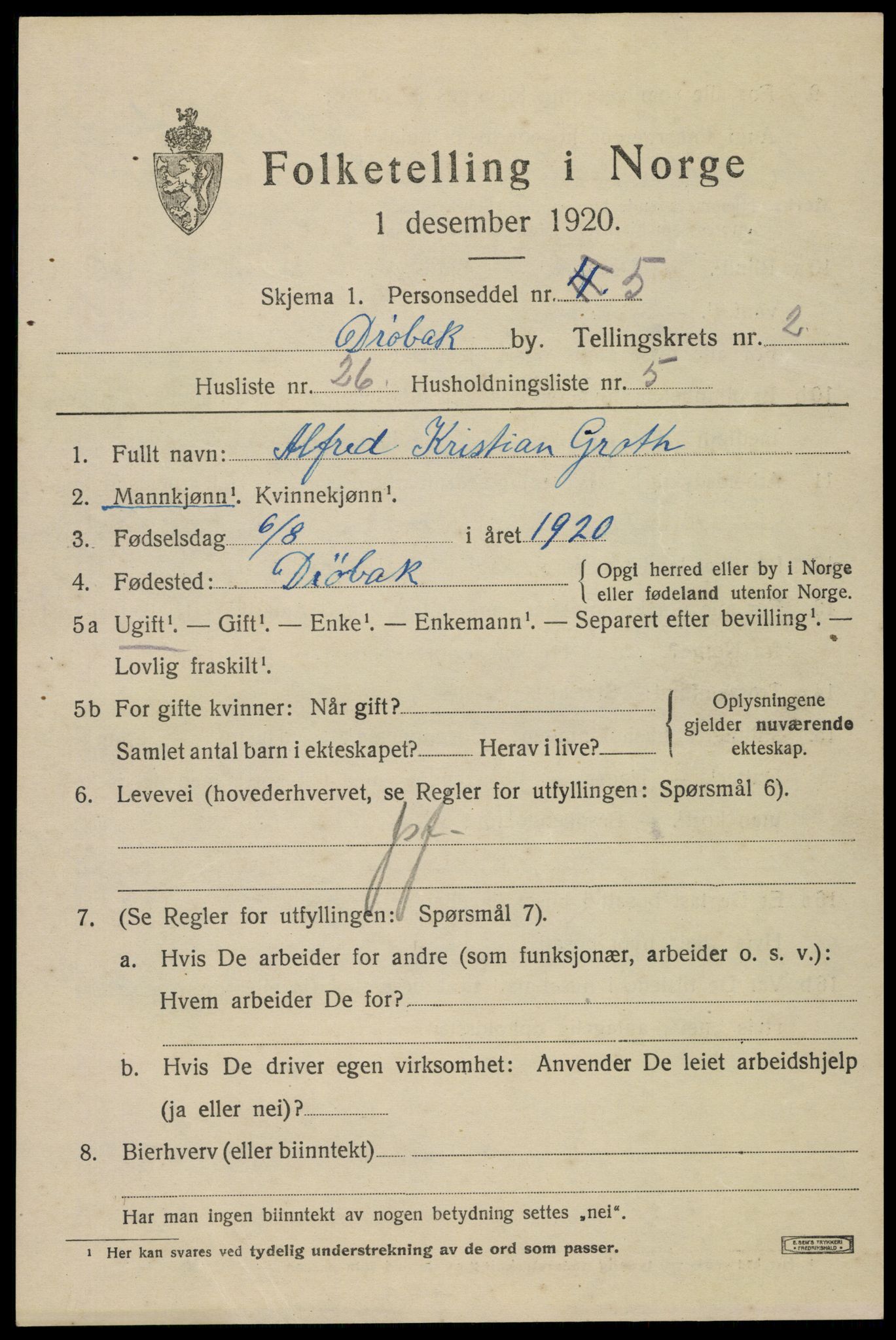 SAO, Folketelling 1920 for 0203 Drøbak kjøpstad, 1920, s. 3109