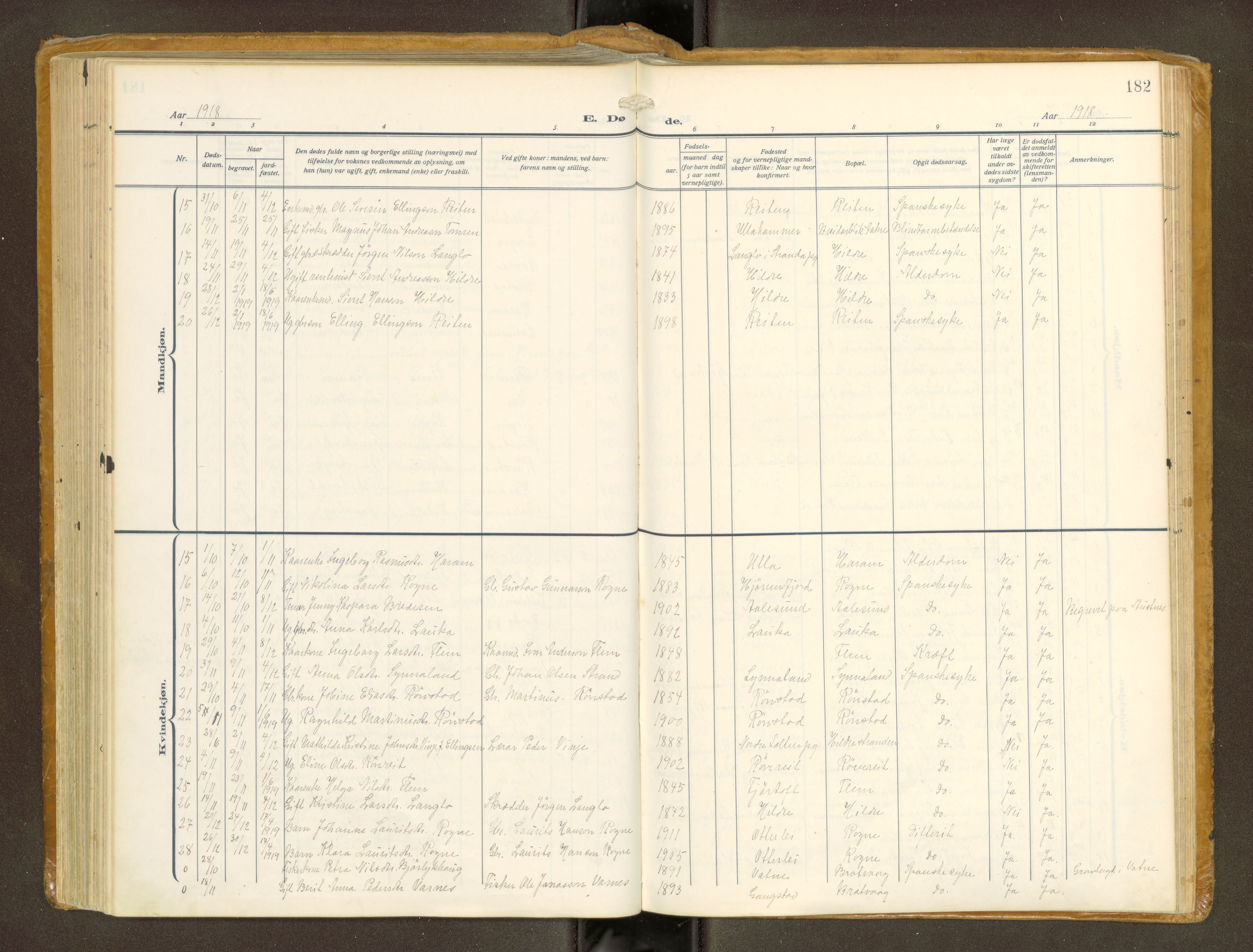 Ministerialprotokoller, klokkerbøker og fødselsregistre - Møre og Romsdal, AV/SAT-A-1454/536/L0518: Ministerialbok nr. 536A--, 1914-1931, s. 182