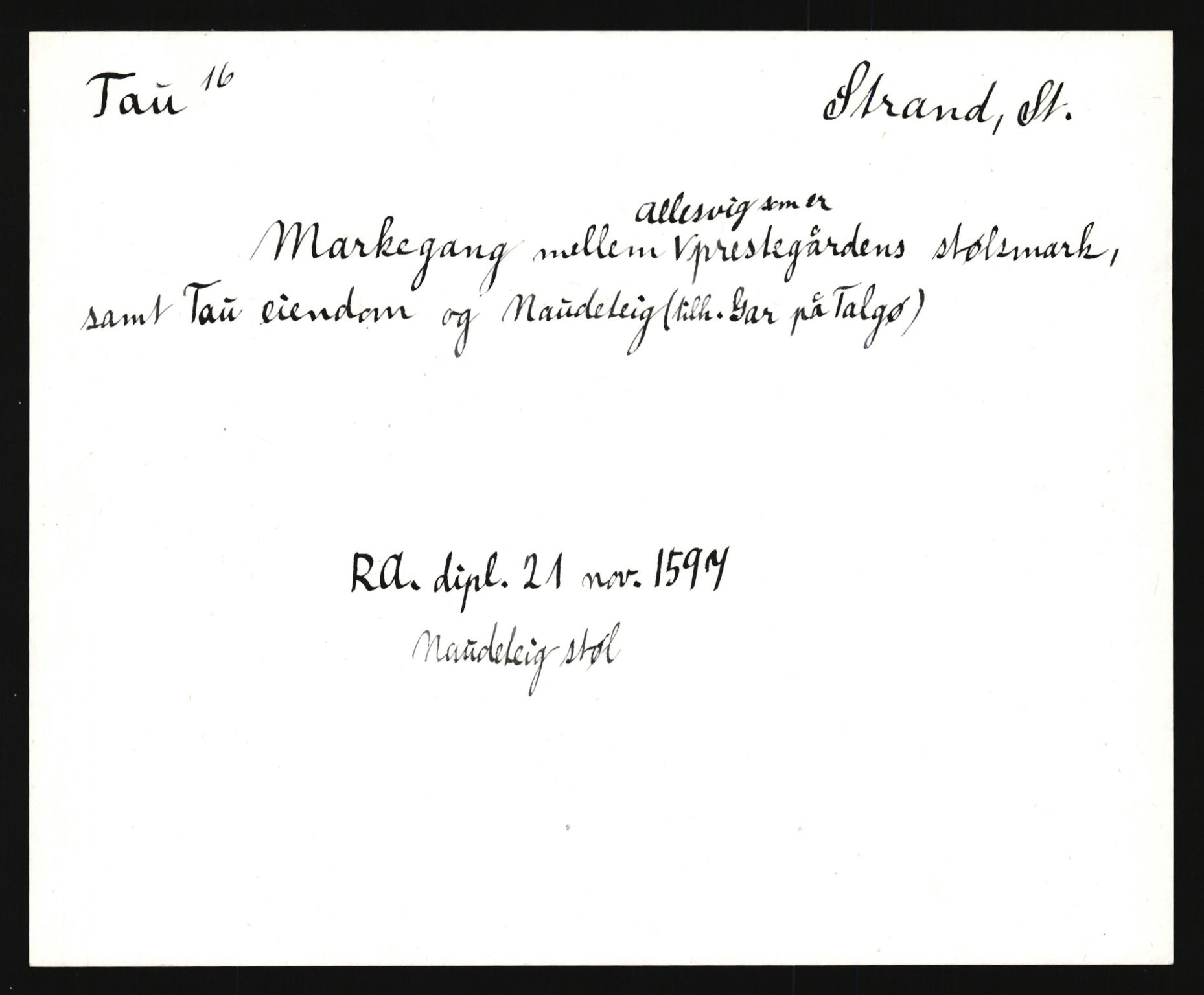 Riksarkivets diplomsamling, AV/RA-EA-5965/F35/F35e/L0027: Registreringssedler Rogaland, 1400-1700, s. 257