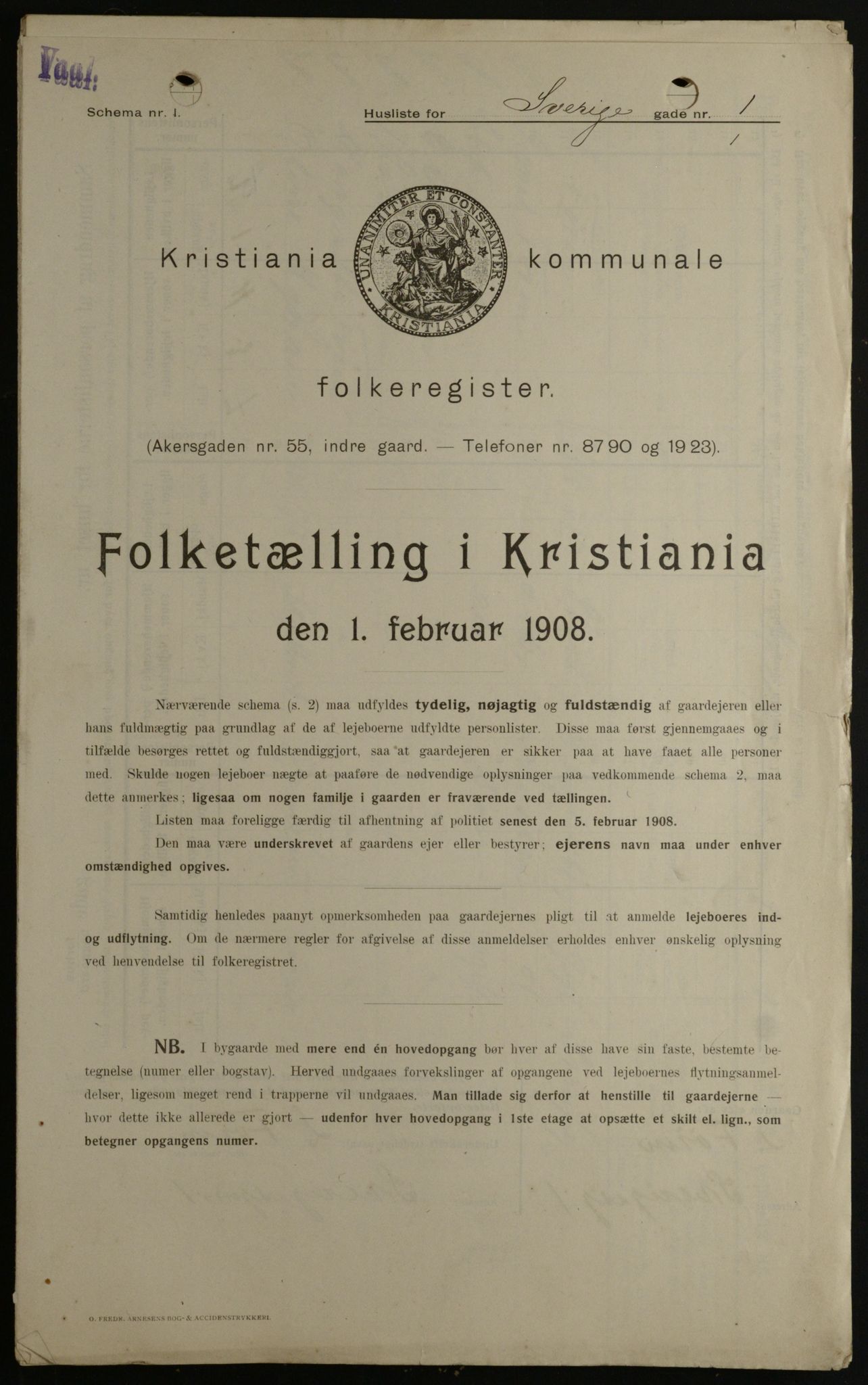 OBA, Kommunal folketelling 1.2.1908 for Kristiania kjøpstad, 1908, s. 95104