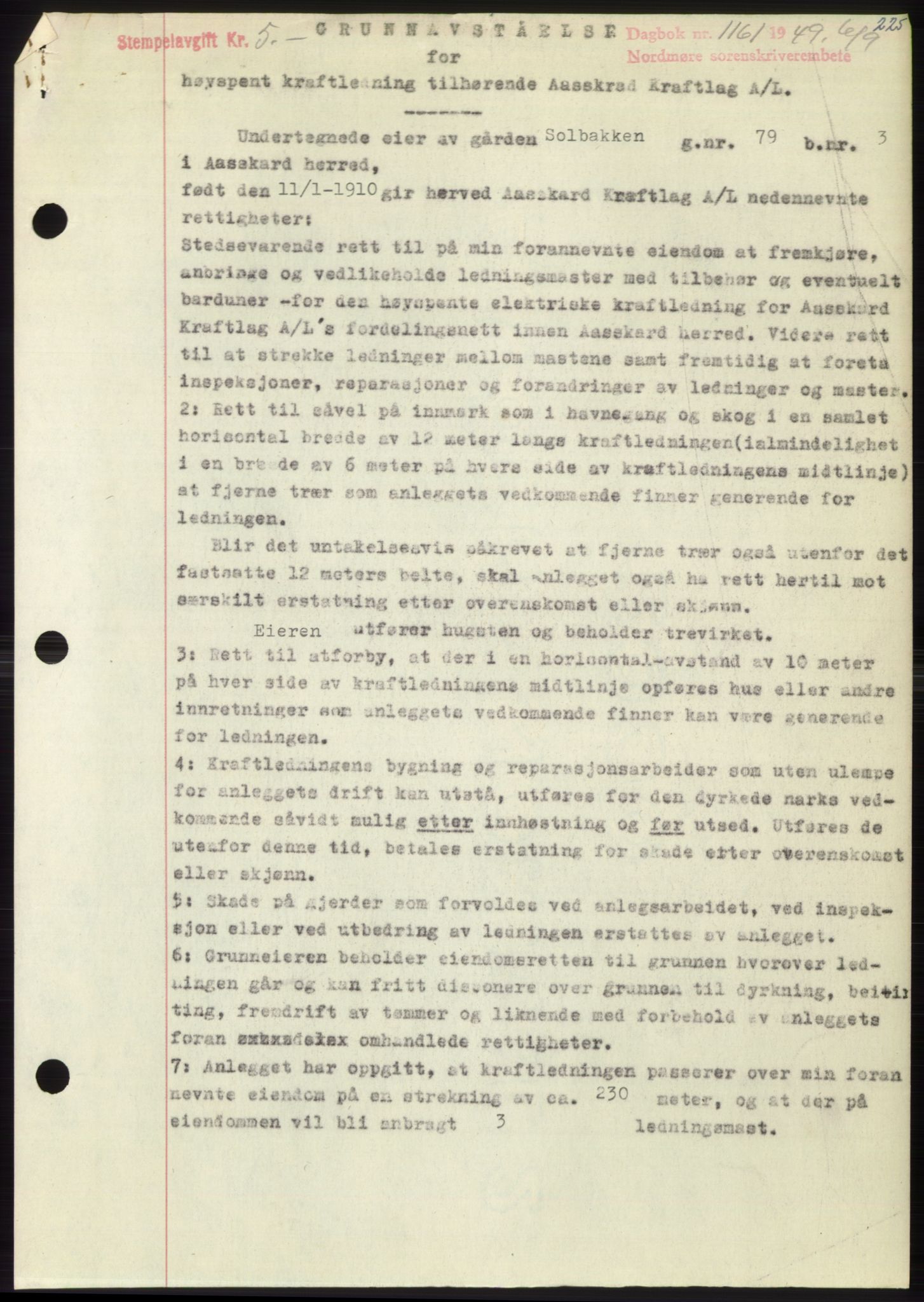 Nordmøre sorenskriveri, SAT/A-4132/1/2/2Ca: Pantebok nr. B101, 1949-1949, Dagboknr: 1161/1949