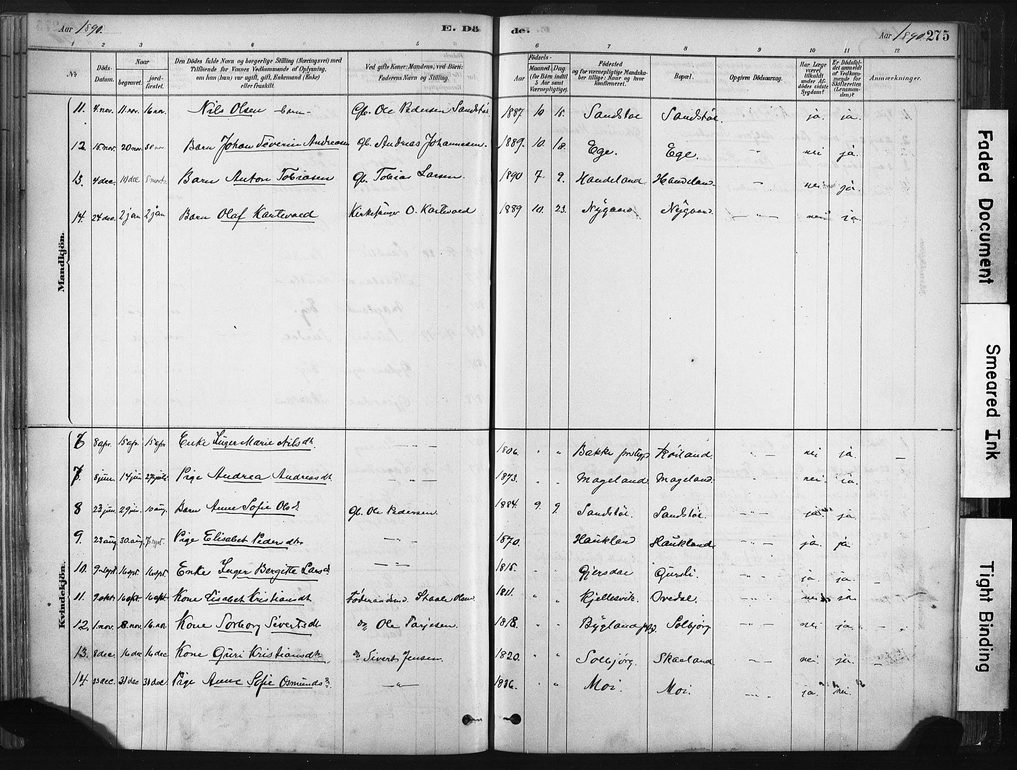Lund sokneprestkontor, AV/SAST-A-101809/S06/L0011: Ministerialbok nr. A 10, 1877-1904, s. 275