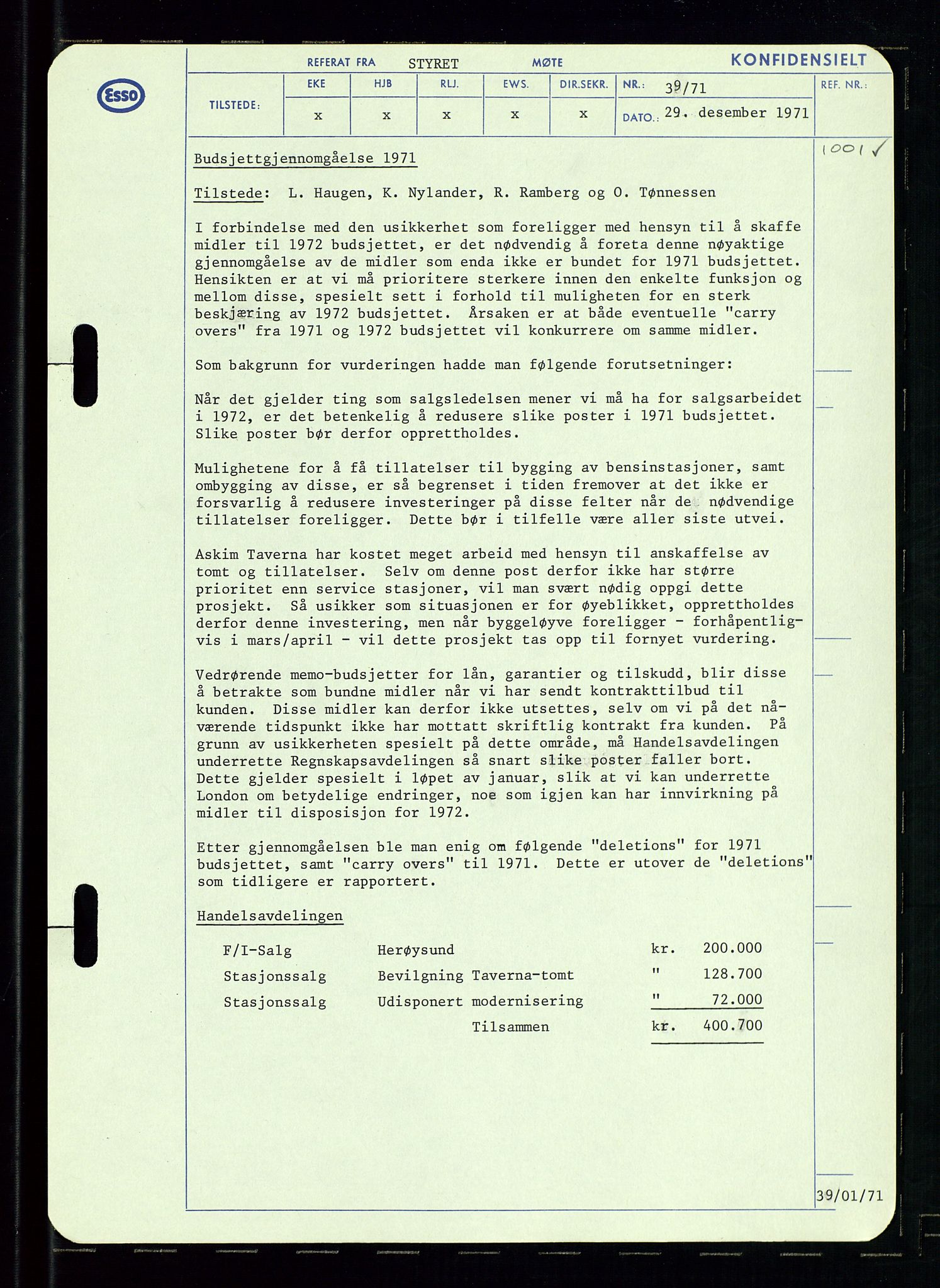 Pa 0982 - Esso Norge A/S, SAST/A-100448/A/Aa/L0003/0002: Den administrerende direksjon Board minutes (styrereferater) og Bedriftforsamlingsprotokoll / Den administrerende direksjon Board minutes (styrereferater), 1970-1974, s. 125
