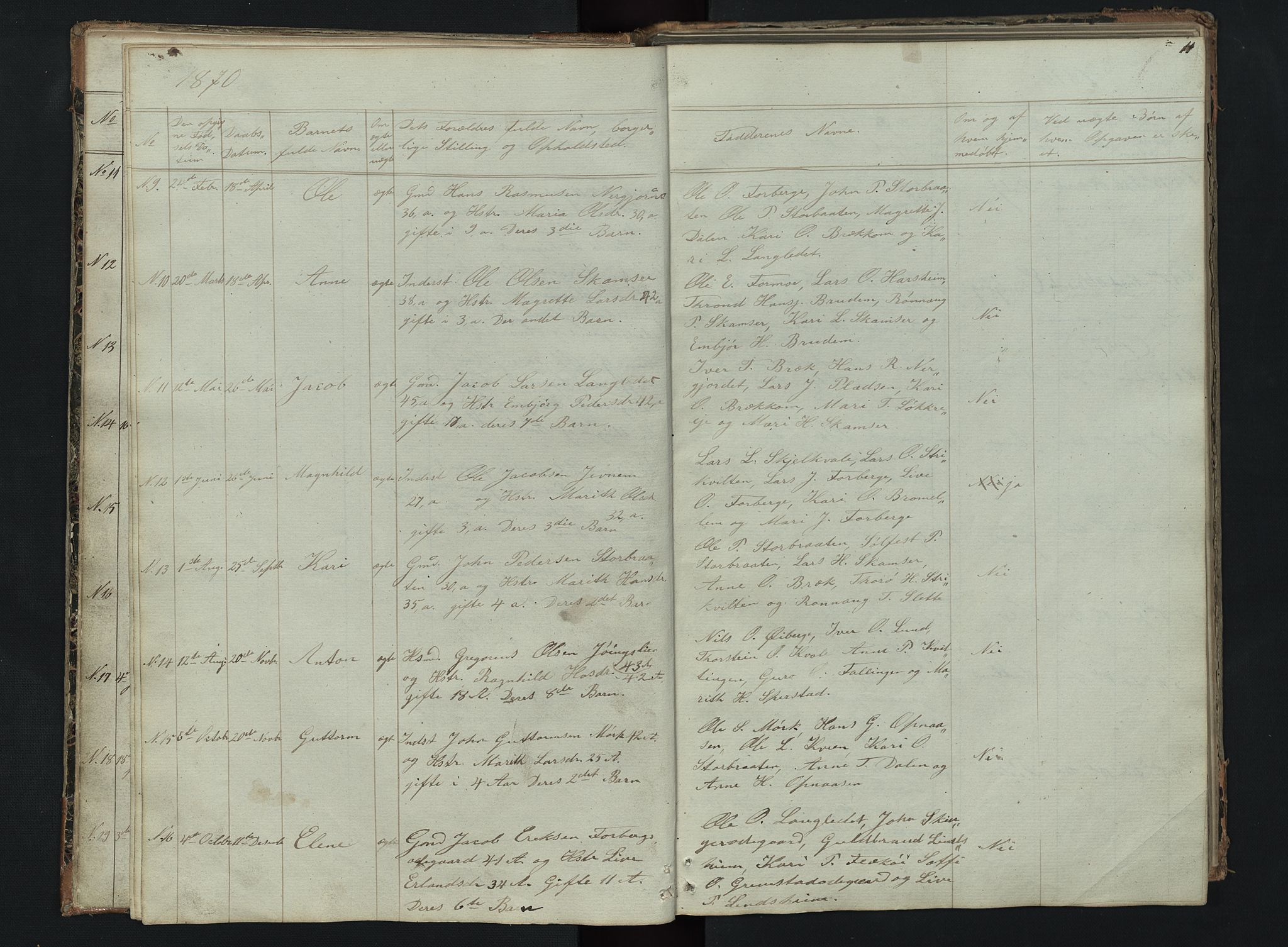 Skjåk prestekontor, AV/SAH-PREST-072/H/Ha/Hab/L0002: Klokkerbok nr. 2, 1867-1894, s. 11