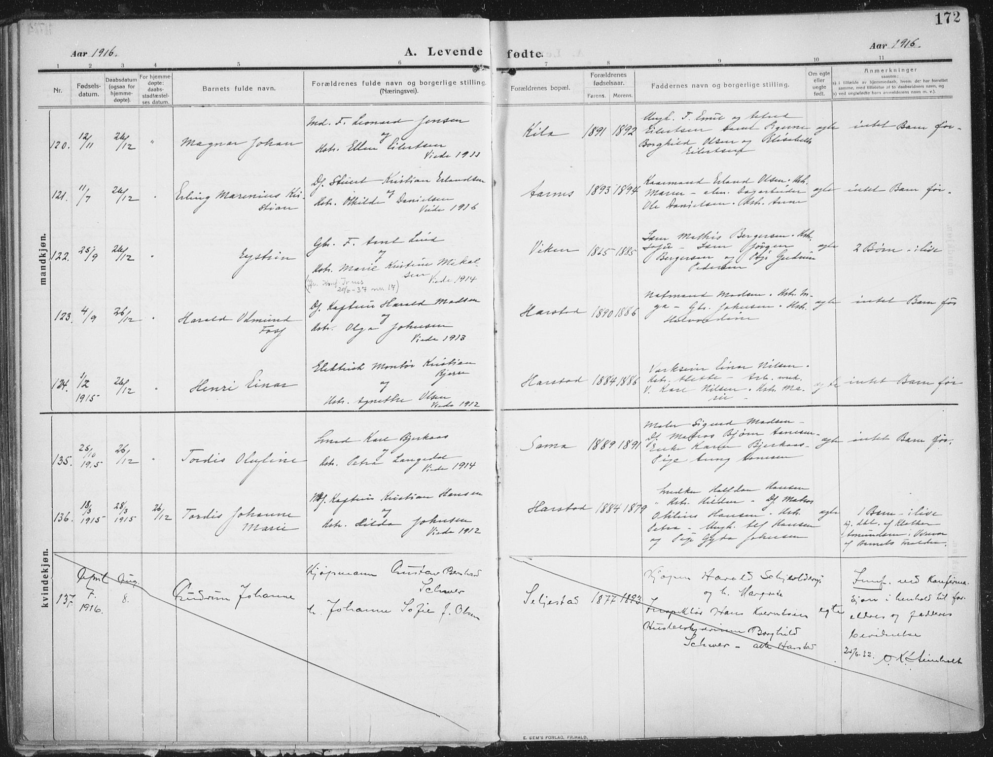 Trondenes sokneprestkontor, AV/SATØ-S-1319/H/Ha/L0018kirke: Ministerialbok nr. 18, 1909-1918, s. 172