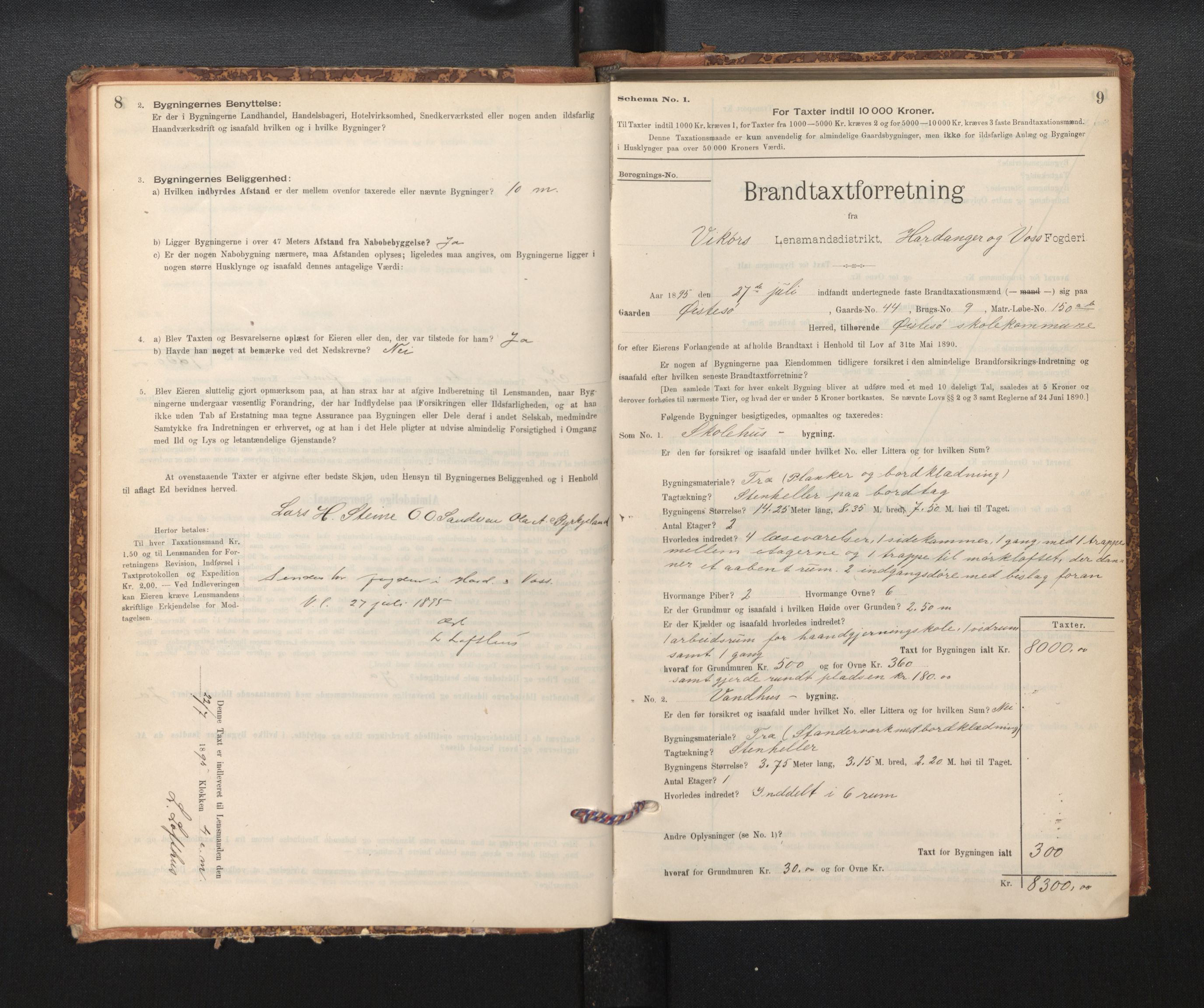 Lensmannen i Kvam, SAB/A-33201/0012/L0005: Branntakstprotokoll, skjematakst, 1894-1913, s. 8-9
