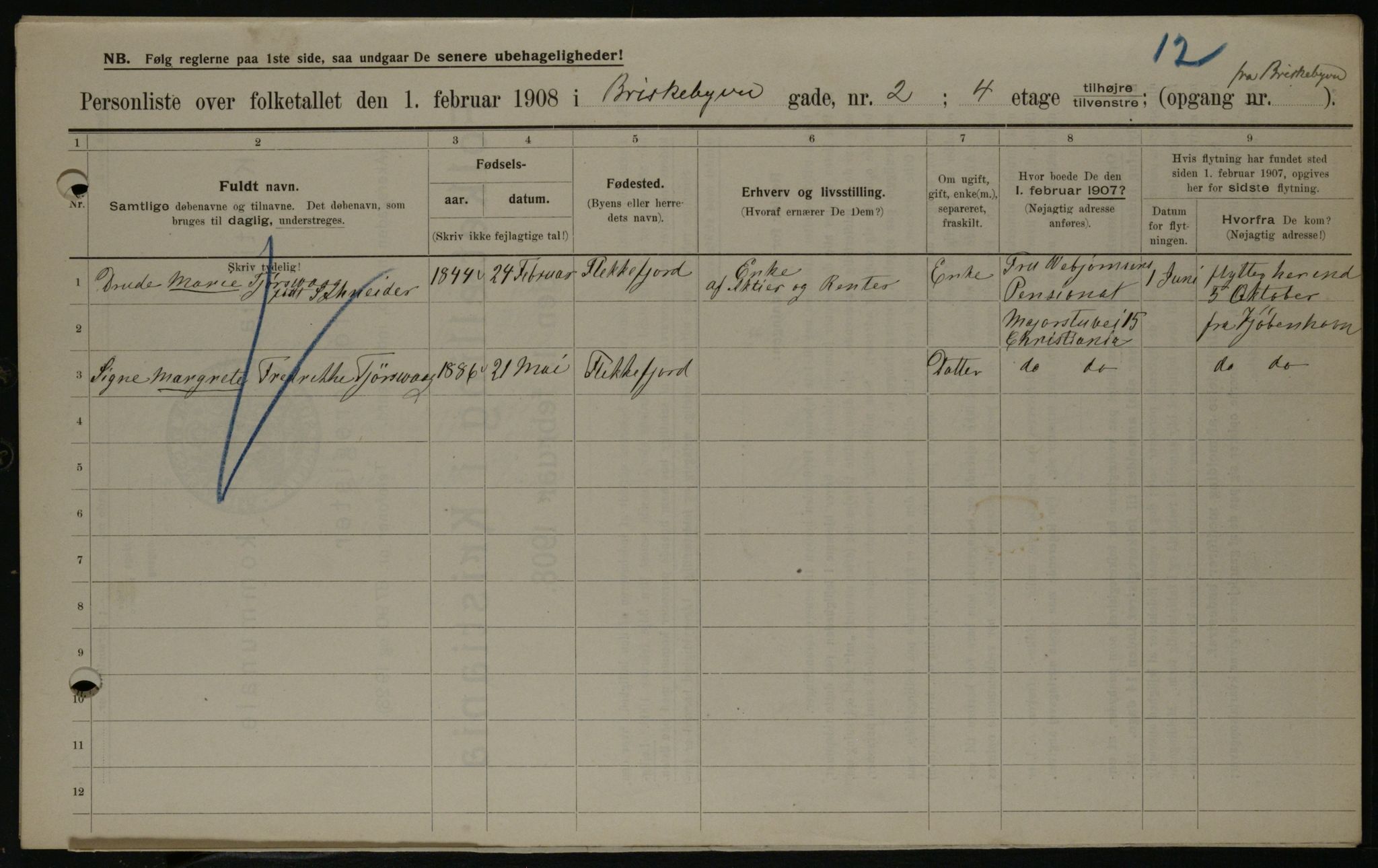 OBA, Kommunal folketelling 1.2.1908 for Kristiania kjøpstad, 1908, s. 8723