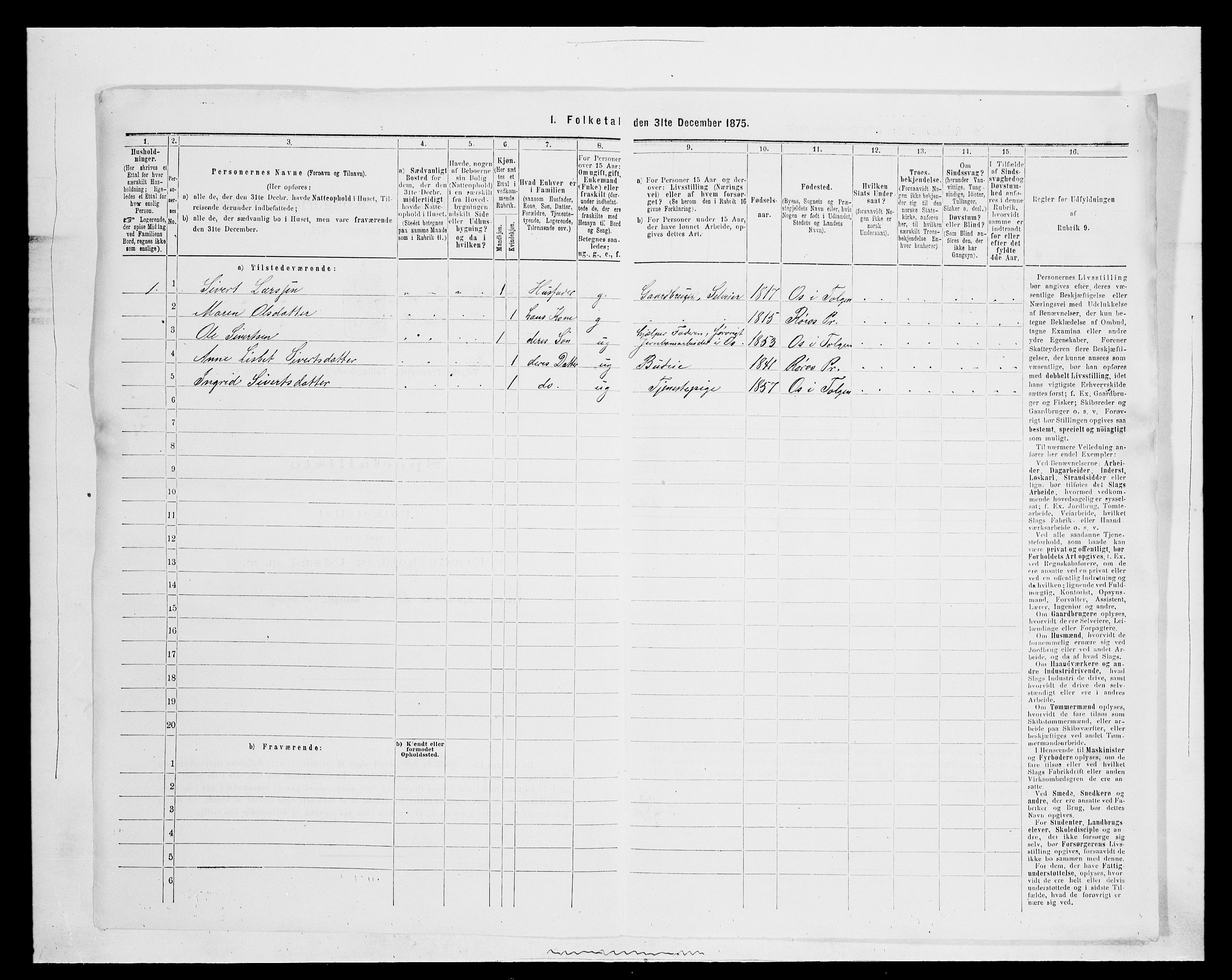 SAH, Folketelling 1875 for 0436P Tolga prestegjeld, 1875, s. 1150