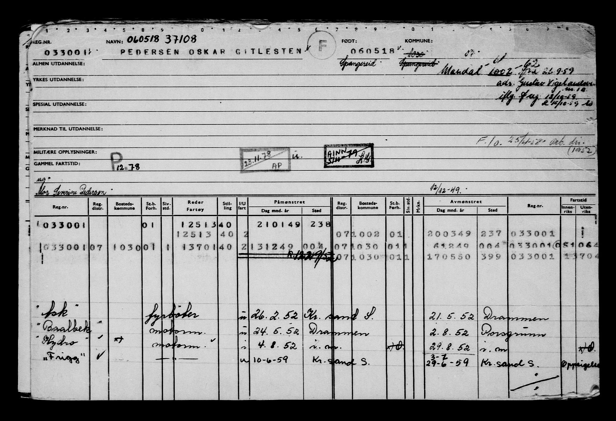 Direktoratet for sjømenn, AV/RA-S-3545/G/Gb/L0158: Hovedkort, 1918, s. 122