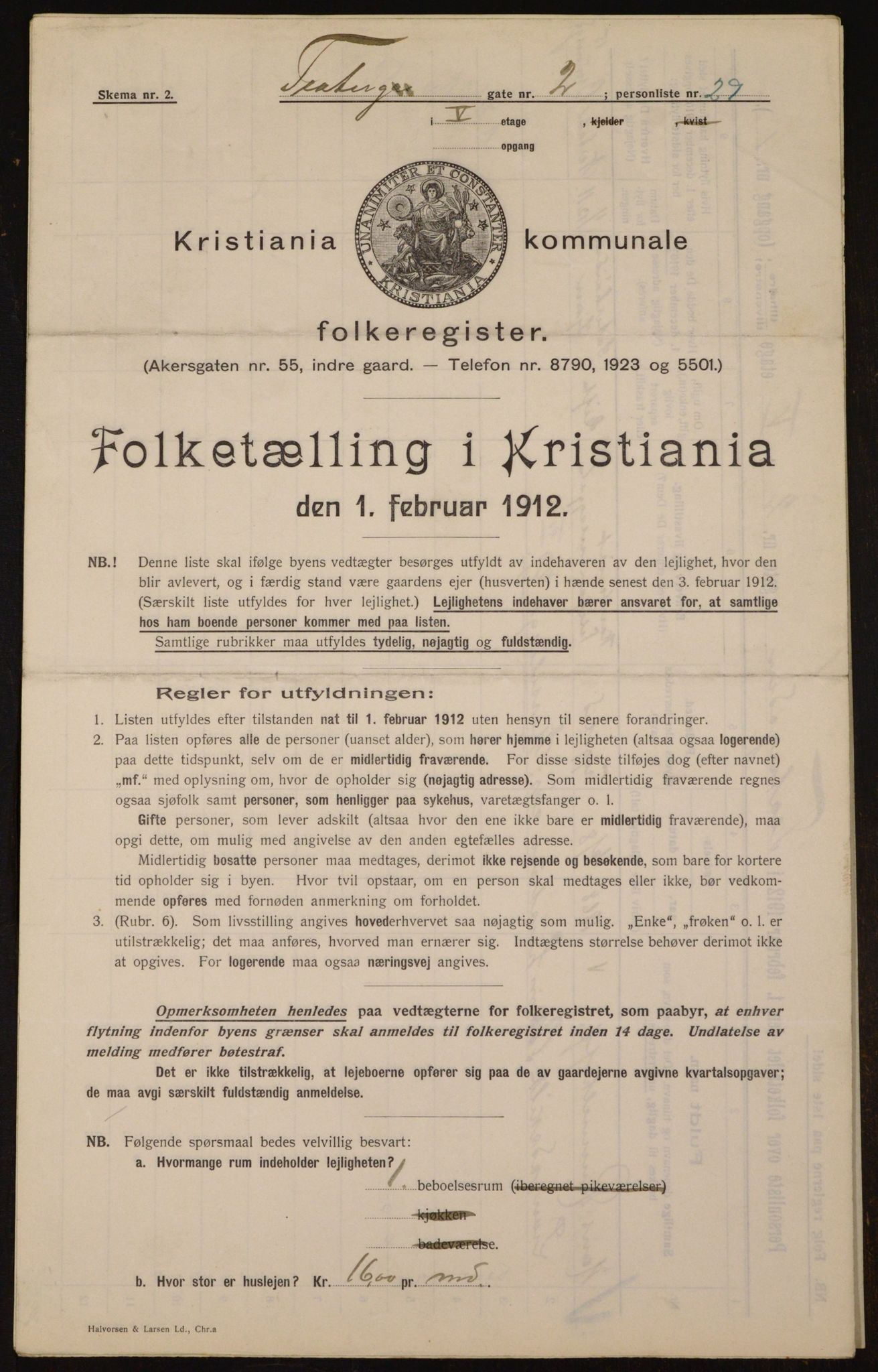 OBA, Kommunal folketelling 1.2.1912 for Kristiania, 1912, s. 107105