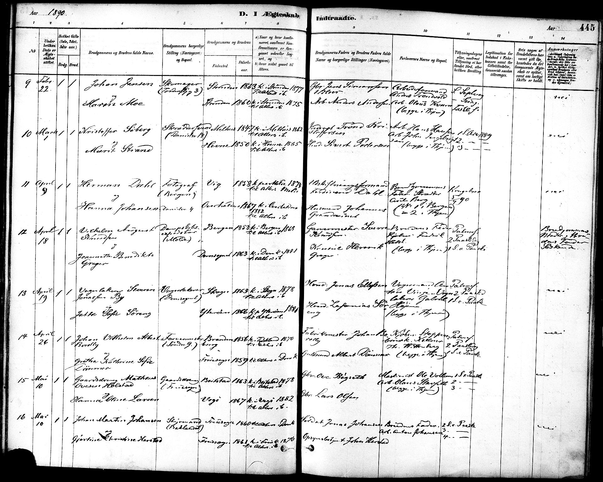 Ministerialprotokoller, klokkerbøker og fødselsregistre - Sør-Trøndelag, SAT/A-1456/601/L0058: Ministerialbok nr. 601A26, 1877-1891, s. 445