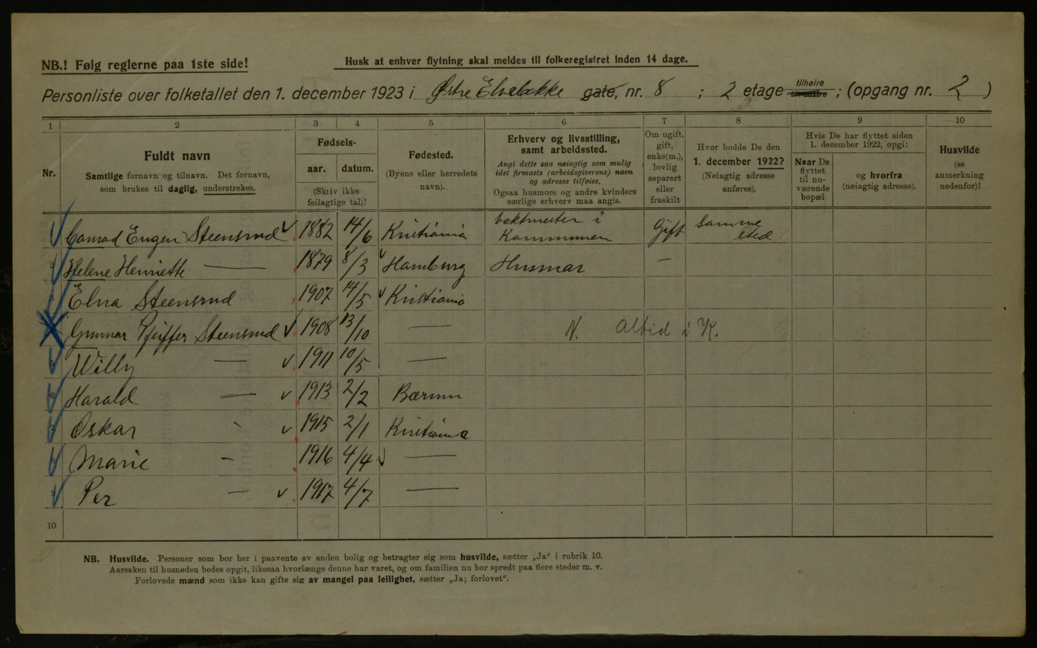 OBA, Kommunal folketelling 1.12.1923 for Kristiania, 1923, s. 142754