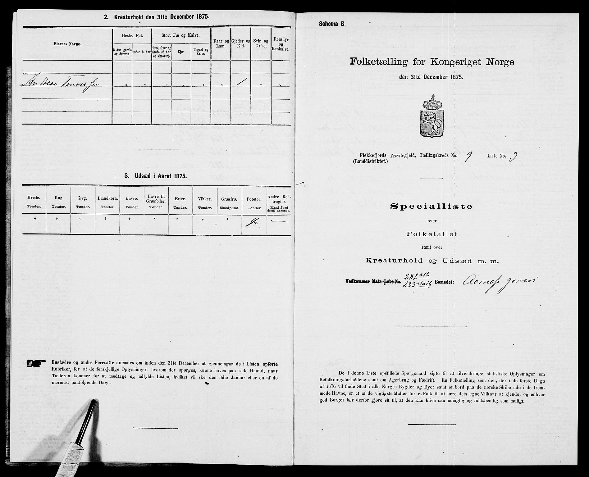 SAK, Folketelling 1875 for 1042L Flekkefjord prestegjeld, Nes sokn og Hidra sokn, 1875, s. 1066