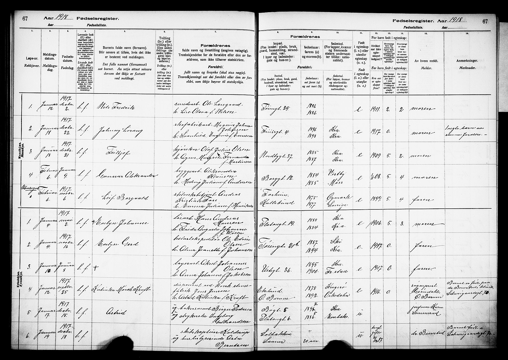 Grønland prestekontor Kirkebøker, AV/SAO-A-10848/J/Ja/L0001: Fødselsregister nr. 1, 1916-1922, s. 67