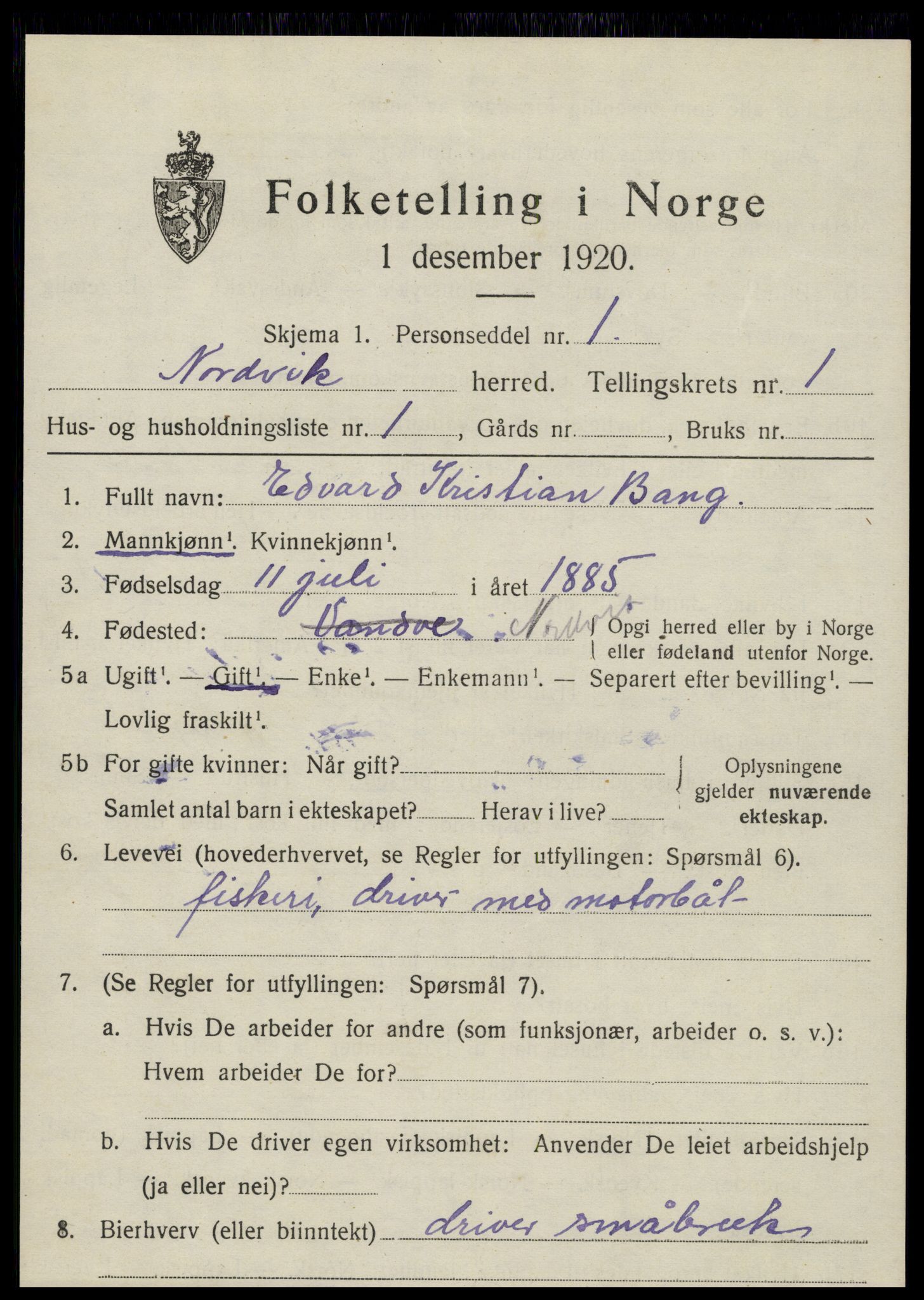 SAT, Folketelling 1920 for 1819 Nordvik herred, 1920, s. 596