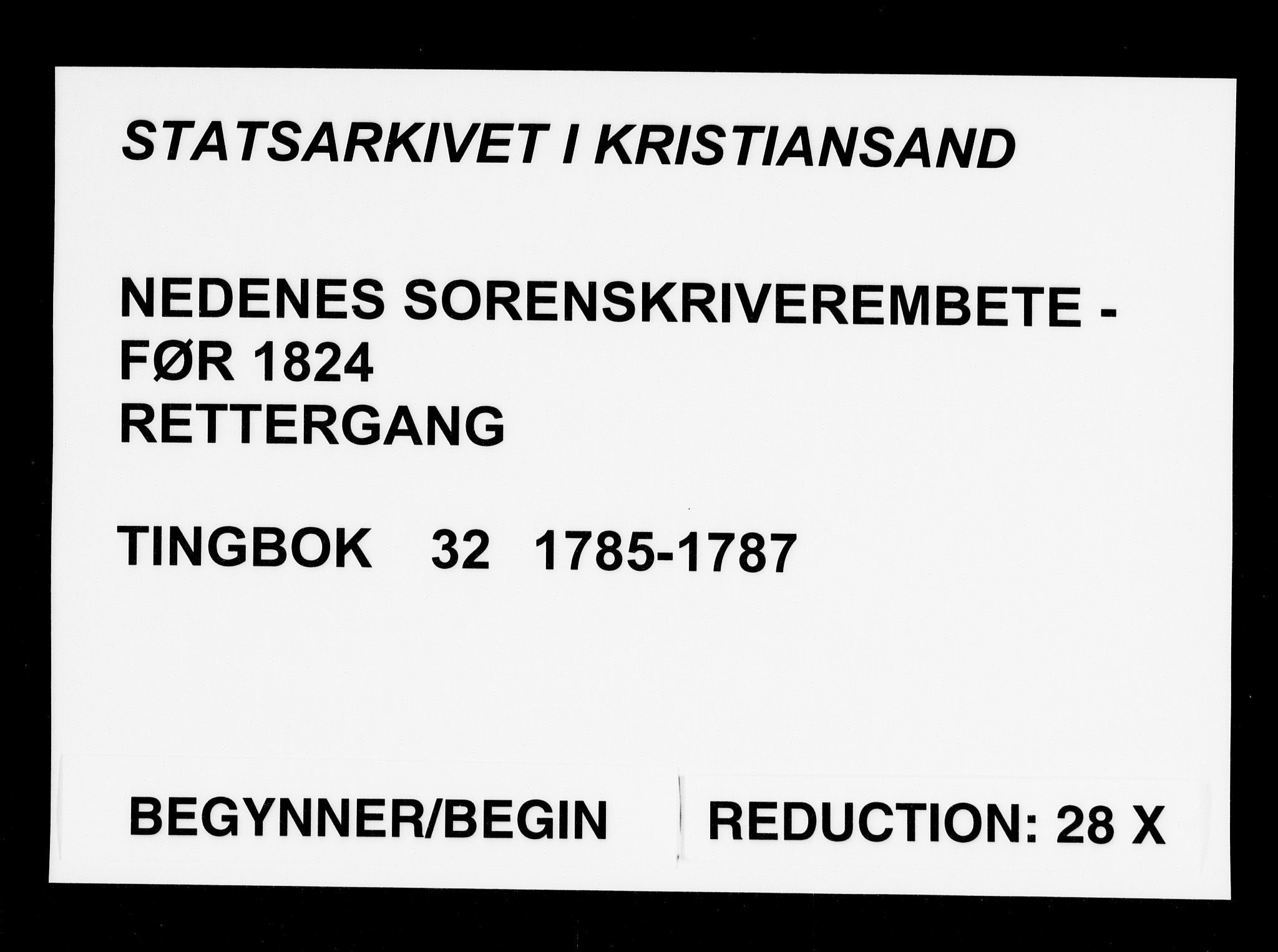 Nedenes sorenskriveri før 1824, AV/SAK-1221-0007/F/Fa/L0037: Tingbok med register nr 32, 1785-1787