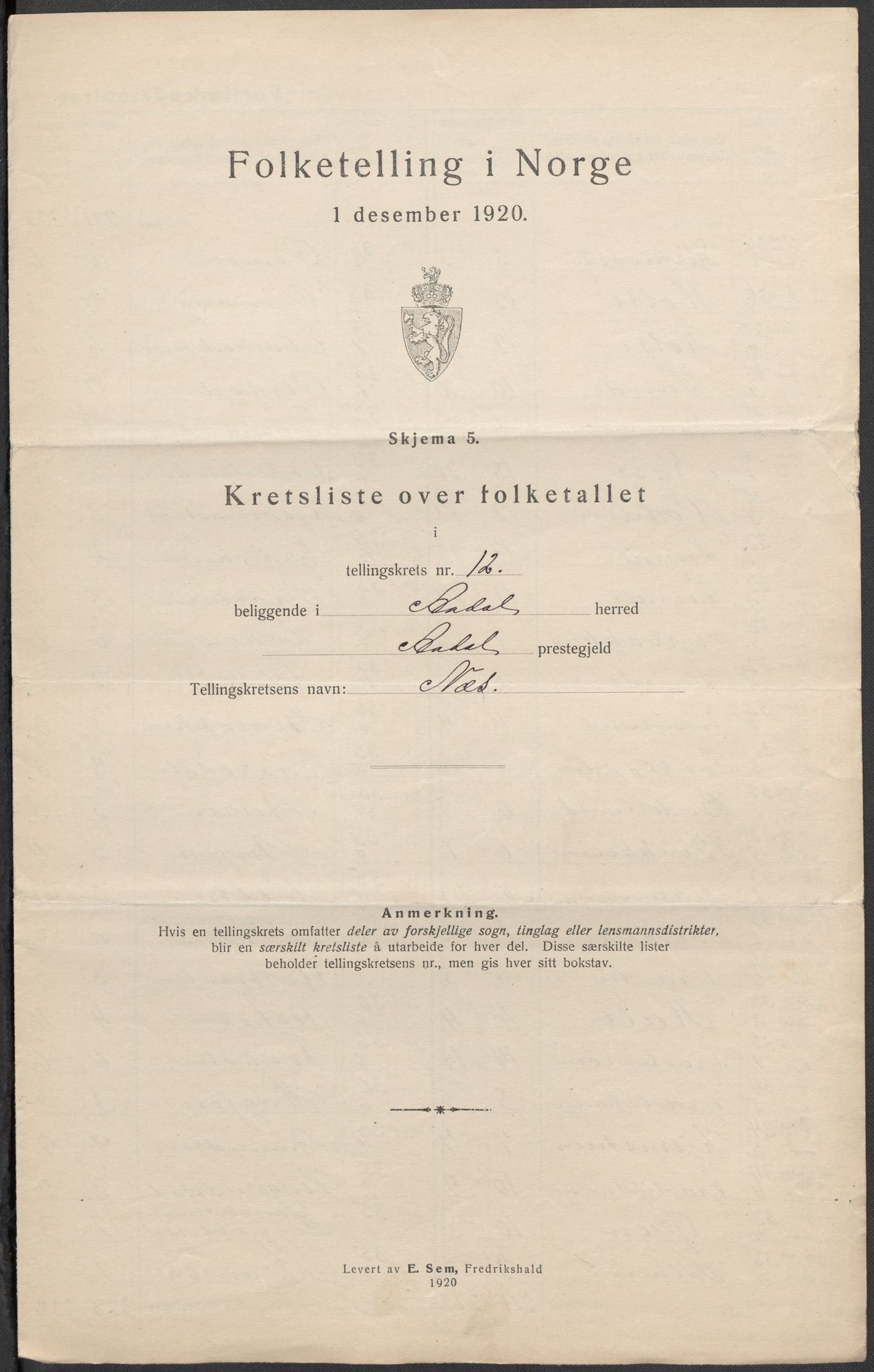 SAKO, Folketelling 1920 for 0614 Ådal herred, 1920, s. 45
