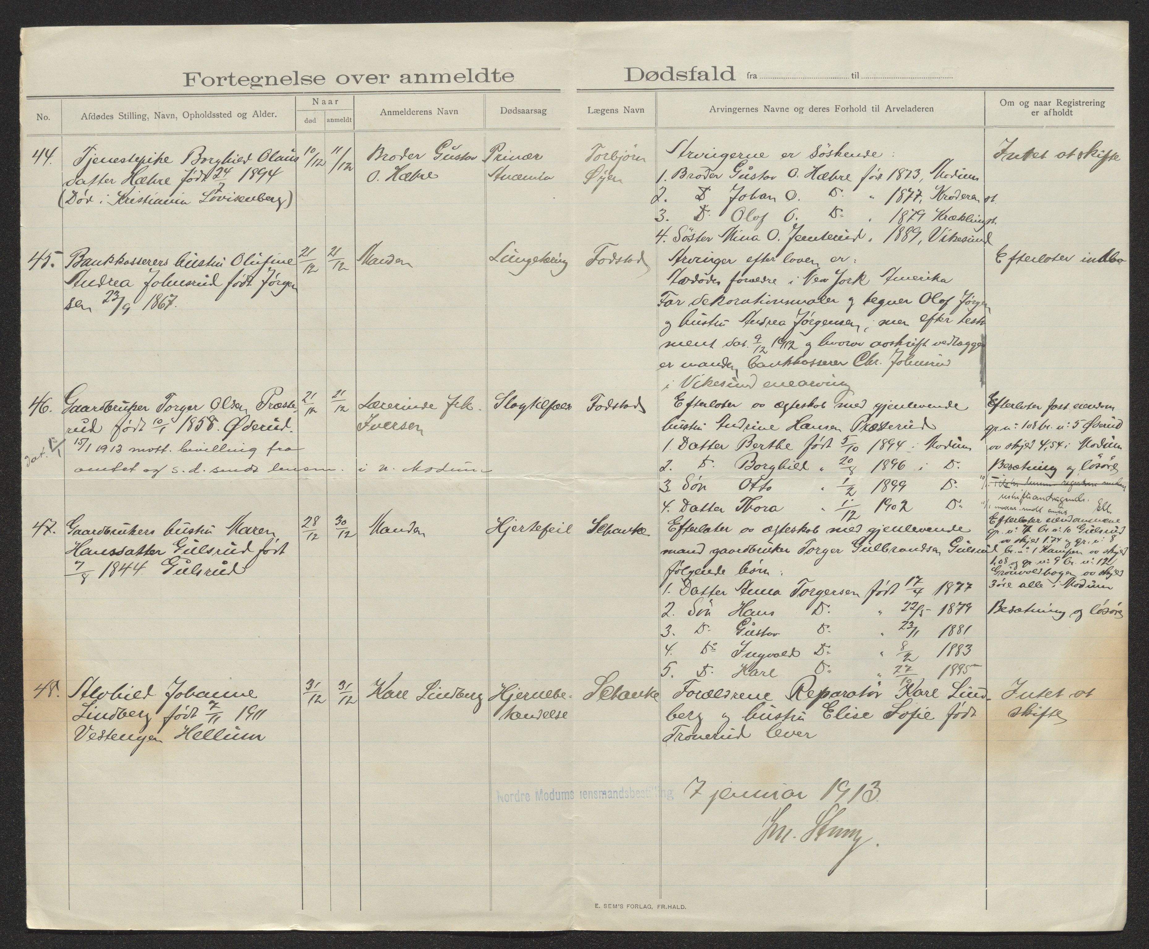 Eiker, Modum og Sigdal sorenskriveri, SAKO/A-123/H/Ha/Hab/L0035: Dødsfallsmeldinger, 1912, s. 347