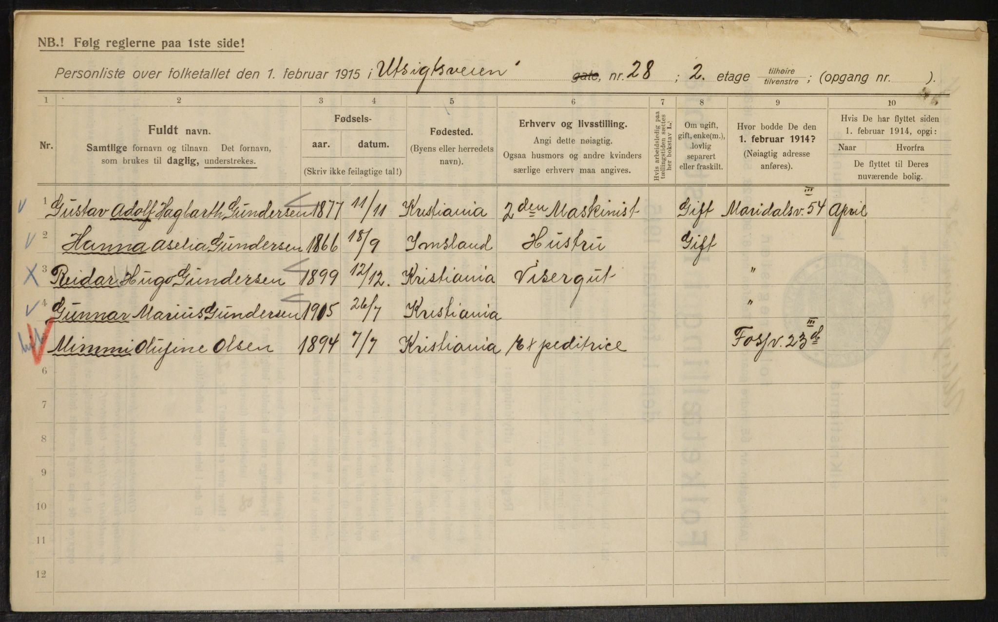 OBA, Kommunal folketelling 1.2.1915 for Kristiania, 1915, s. 122004