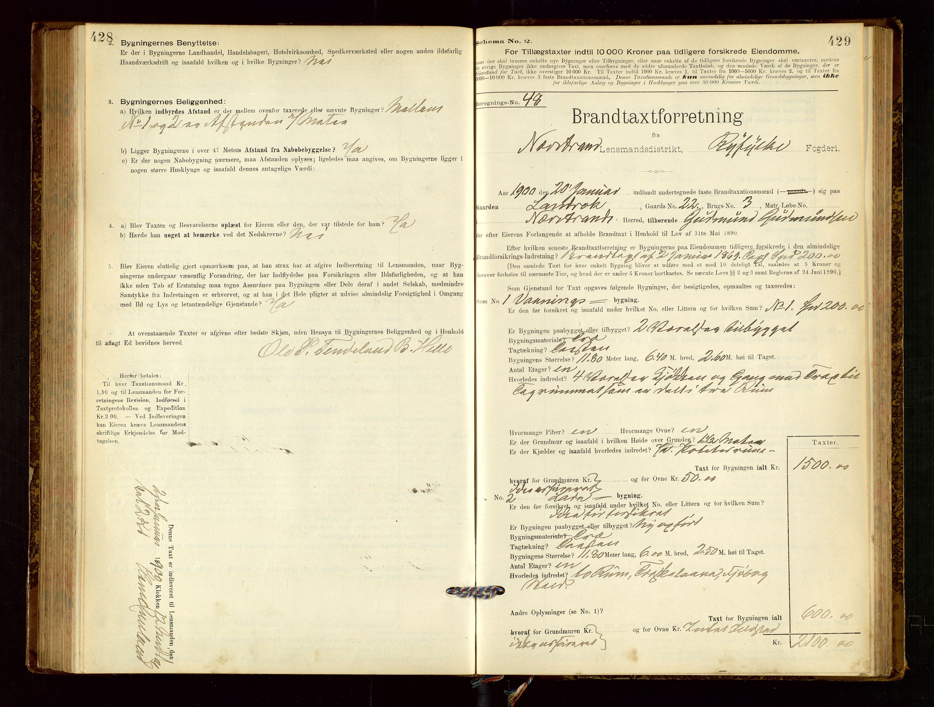 Nedstrand lensmannskontor, SAST/A-100236/Gob/L0001: "Brandtaxationsprotokol for Nerstrand Lensmandsdistrikt Ryfylke fogderi", 1895-1915, s. 428-429