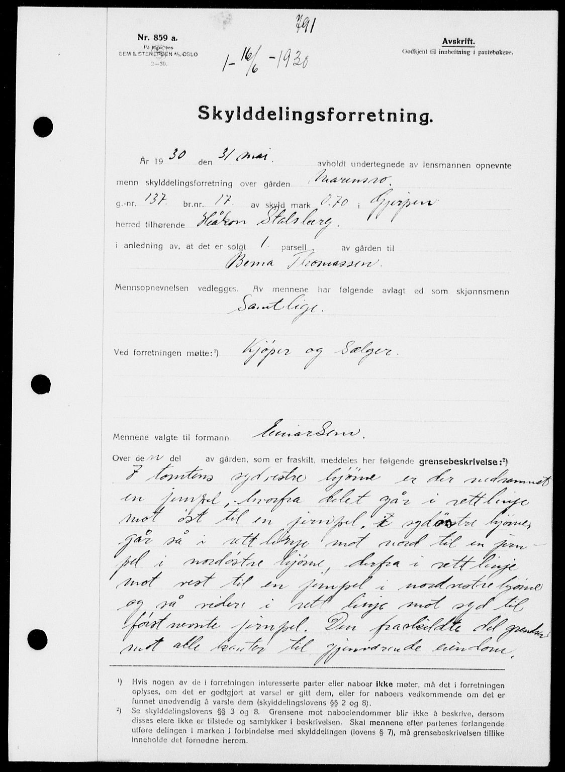 Gjerpen sorenskriveri, SAKO/A-216/G/Ga/Gaa/L0054: Pantebok nr. I 54-56, 1930-1931, s. 791, Tingl.dato: 16.06.1930