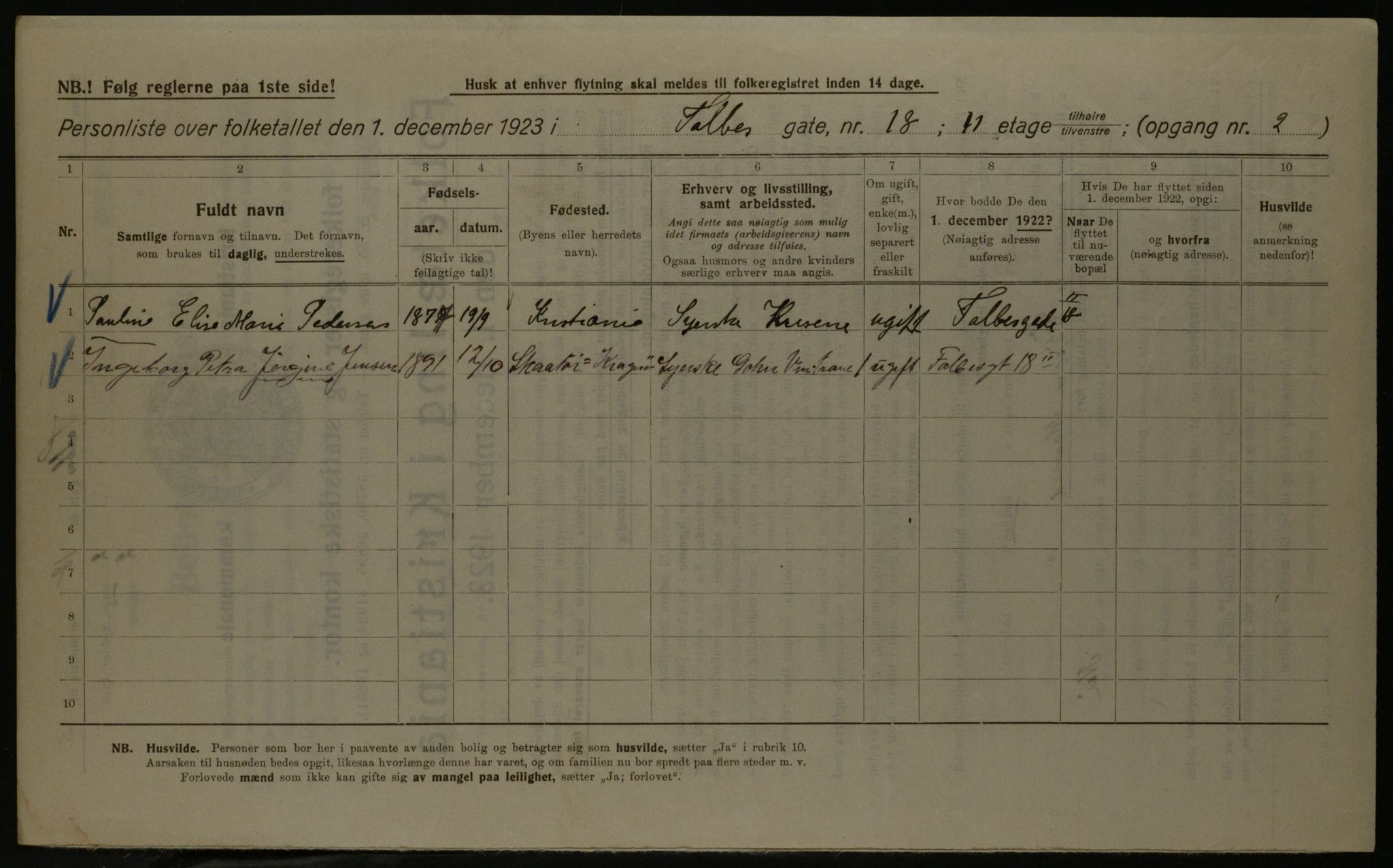 OBA, Kommunal folketelling 1.12.1923 for Kristiania, 1923, s. 26238