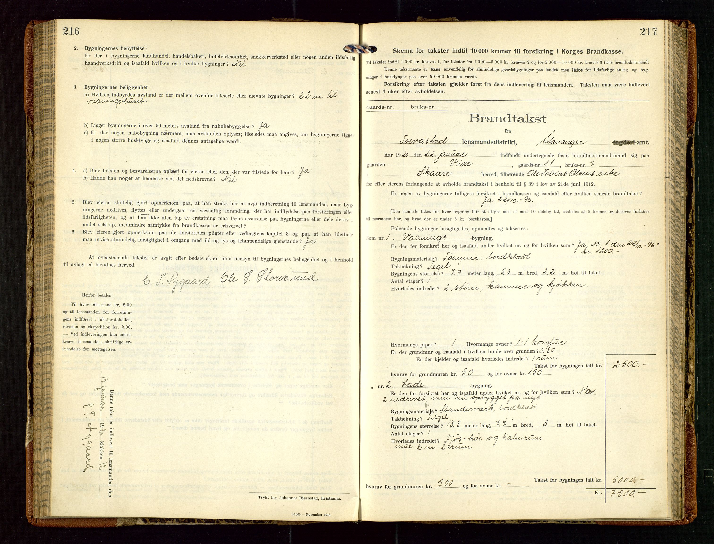 Torvestad lensmannskontor, AV/SAST-A-100307/1/Gob/L0005: "Brandtaxationsprotokol for Torvestad Lensmannsdistrikt", 1915-1928, s. 216-217