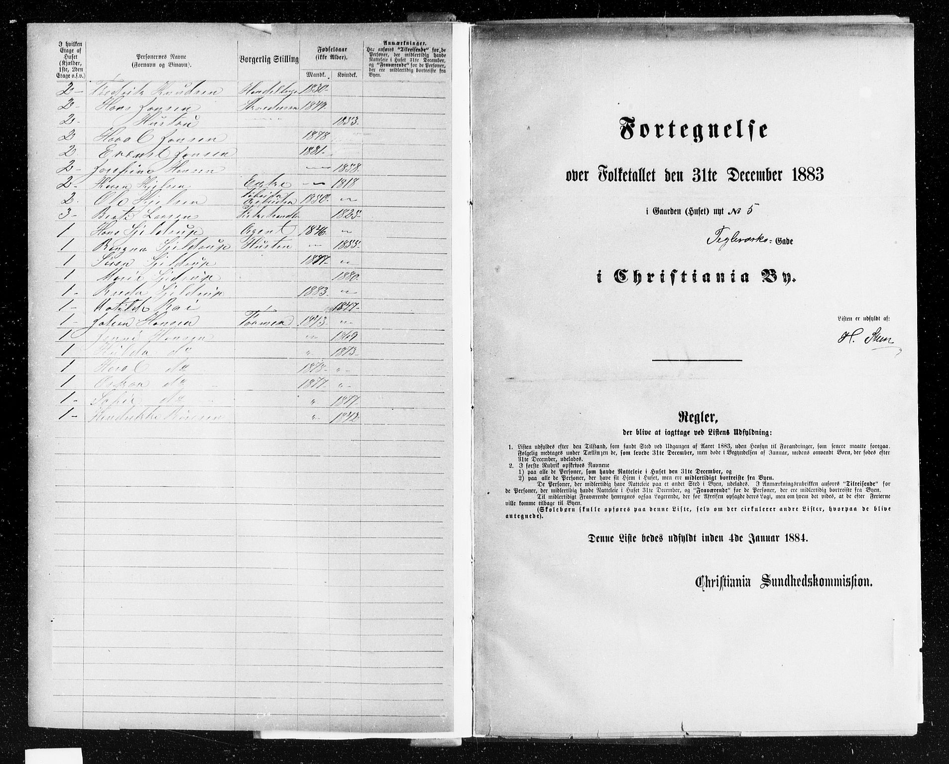 OBA, Kommunal folketelling 31.12.1883 for Kristiania kjøpstad, 1883, s. 4603