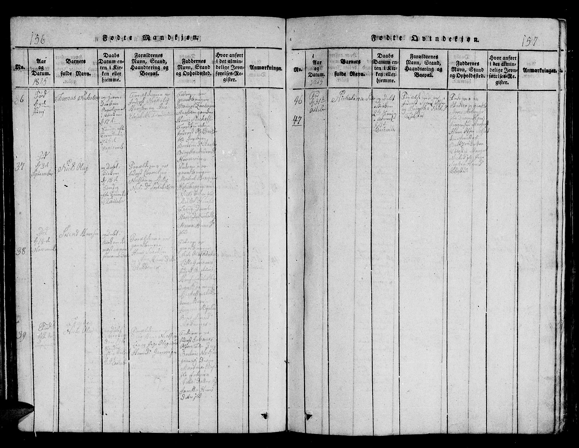 Ibestad sokneprestembete, AV/SATØ-S-0077/H/Ha/Hab/L0002klokker: Klokkerbok nr. 2, 1821-1833, s. 156-157