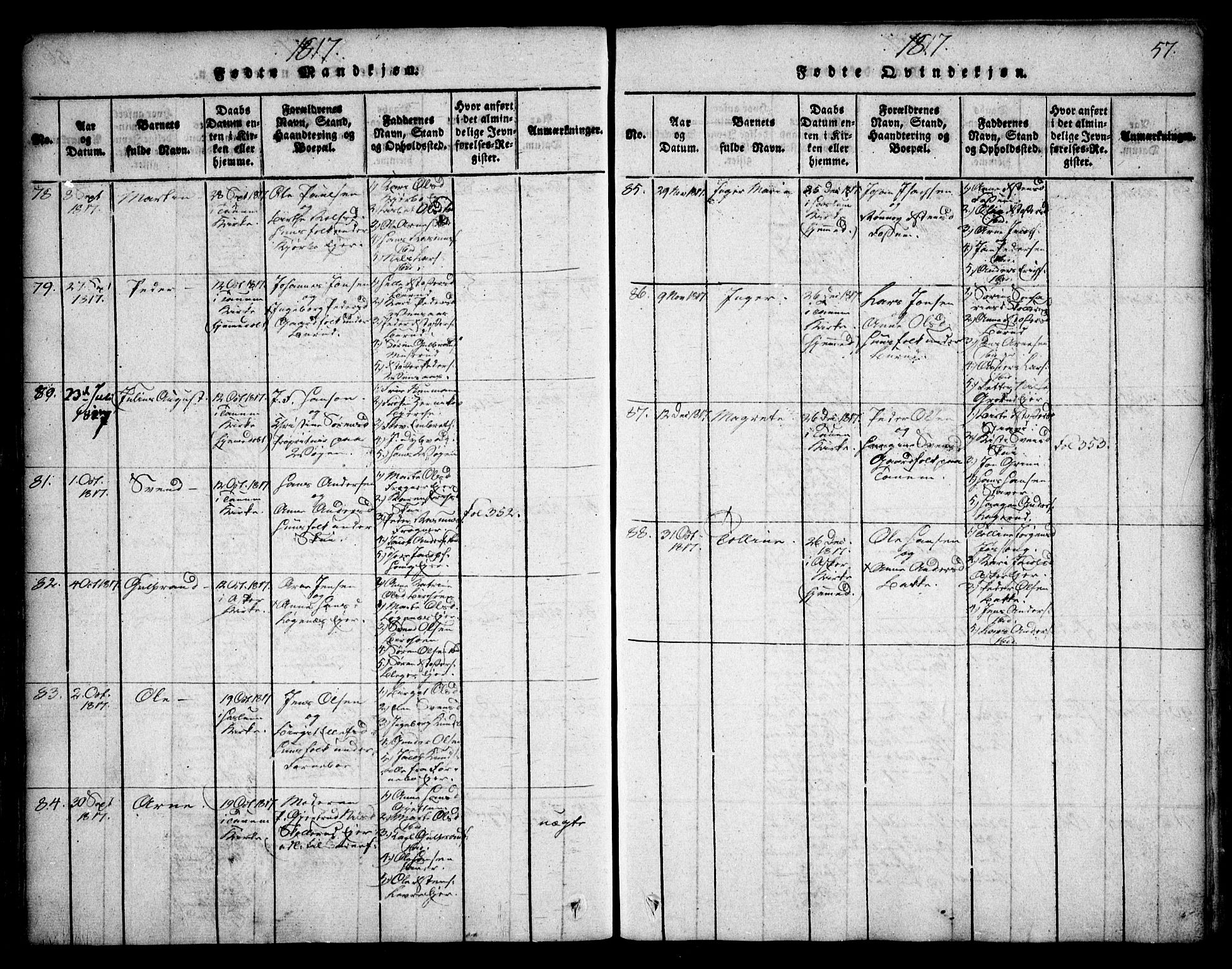 Asker prestekontor Kirkebøker, SAO/A-10256a/F/Fa/L0006: Ministerialbok nr. I 6, 1814-1824, s. 57