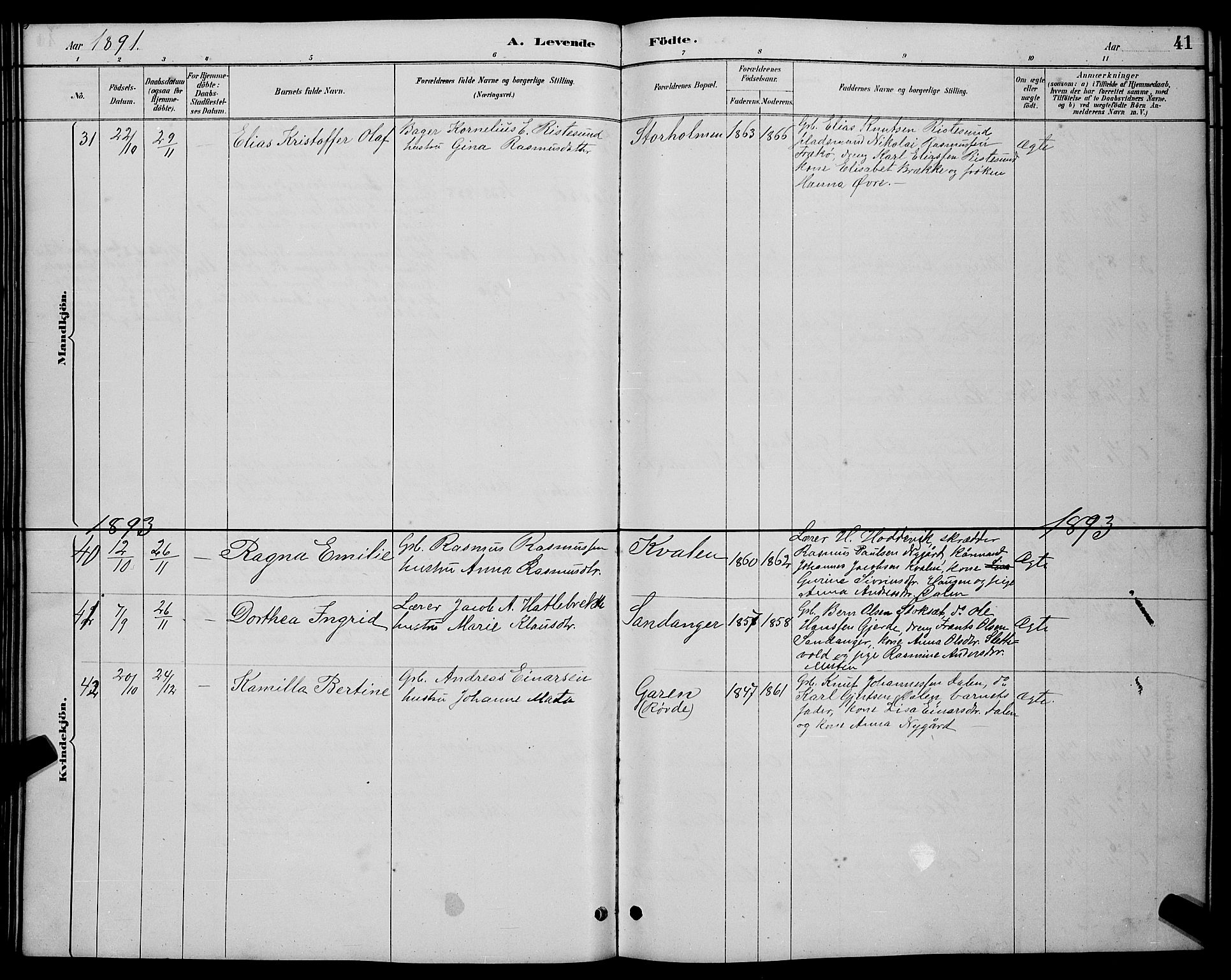 Ministerialprotokoller, klokkerbøker og fødselsregistre - Møre og Romsdal, AV/SAT-A-1454/503/L0048: Klokkerbok nr. 503C03, 1885-1893, s. 41