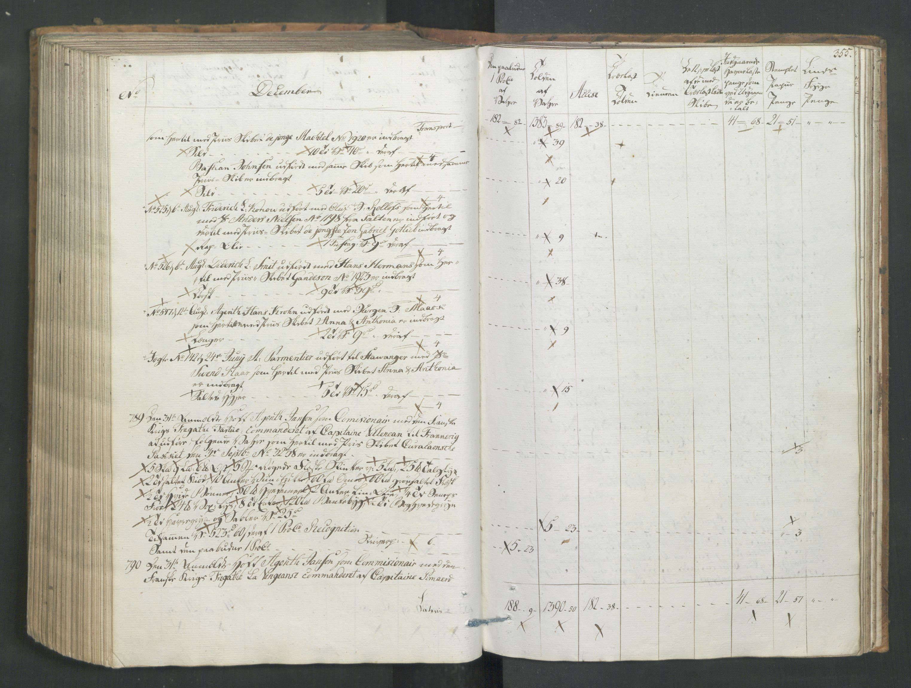 Generaltollkammeret, tollregnskaper, AV/RA-EA-5490/R26/L0277/0001: Tollregnskaper Bergen A / Utgående tollbok I, 1794, s. 354b-355a