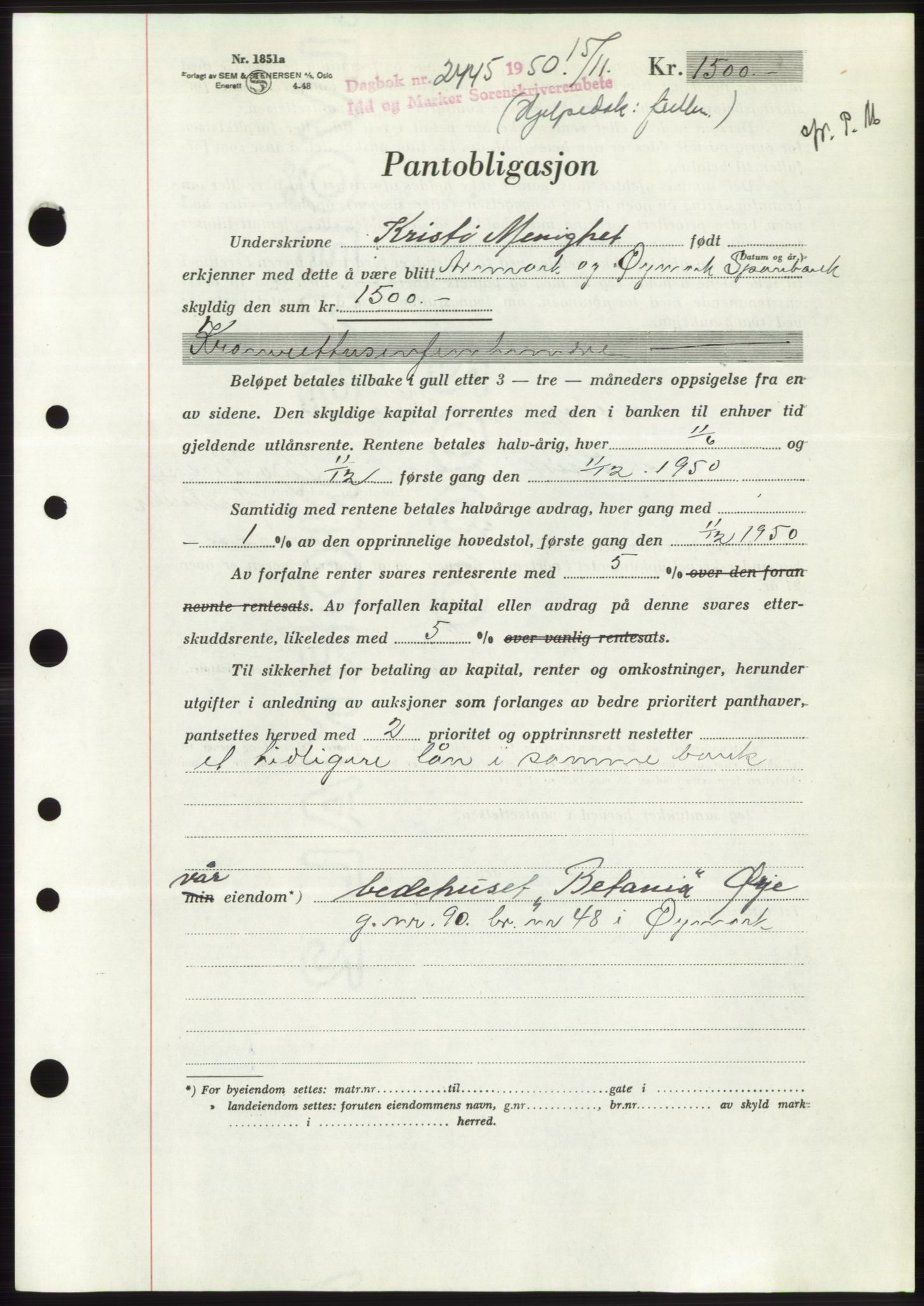 Idd og Marker sorenskriveri, AV/SAO-A-10283/G/Gb/Gbc/L0004: Pantebok nr. B10-15, 1946-1950, Dagboknr: 2445/1950