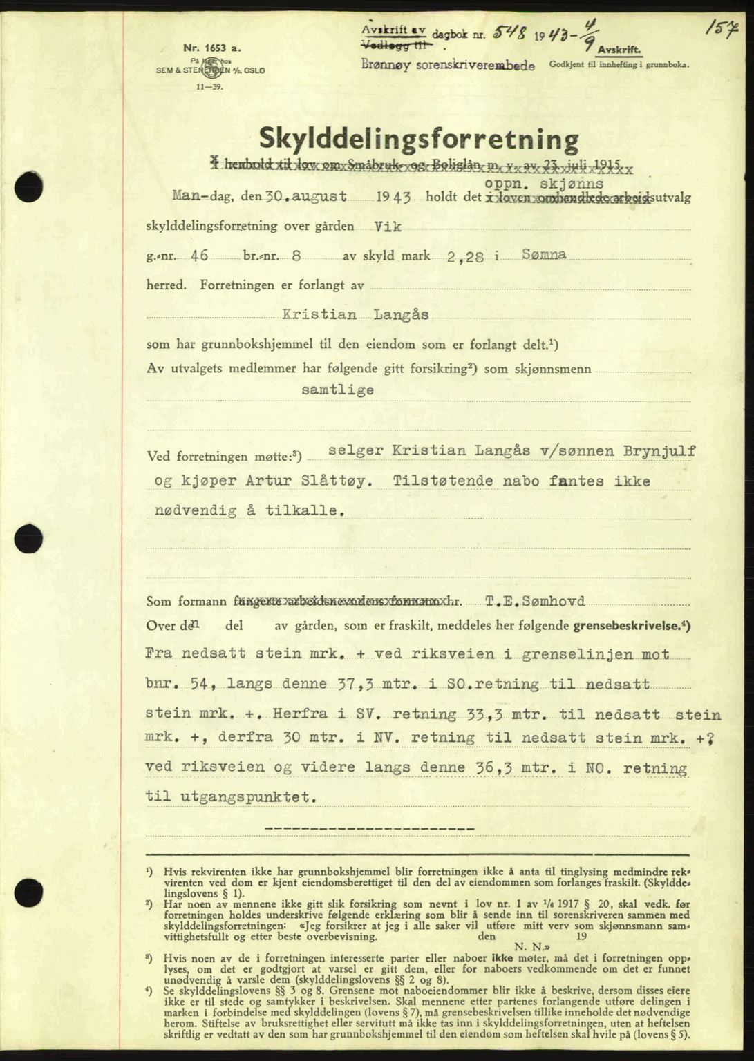 Brønnøy sorenskriveri, SAT/A-4170/1/2/2C: Pantebok nr. 23, 1943-1944, Dagboknr: 548/1943