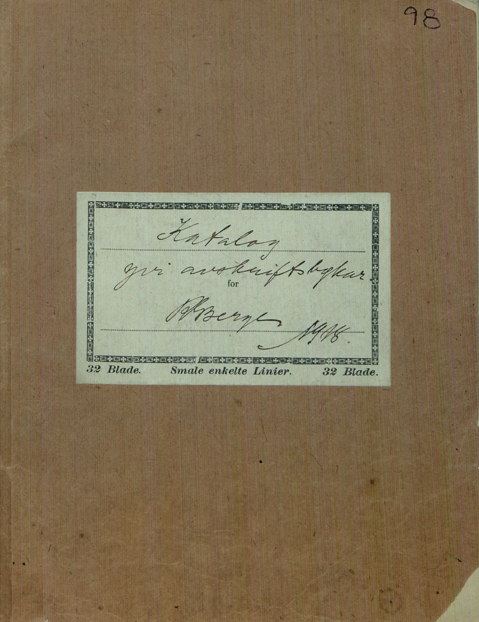 Rikard Berge, TEMU/TGM-A-1003/F/L0003/0040: 061-100 Innholdslister / Bok 98 Katalog yvi avskriftsbykar, 1918