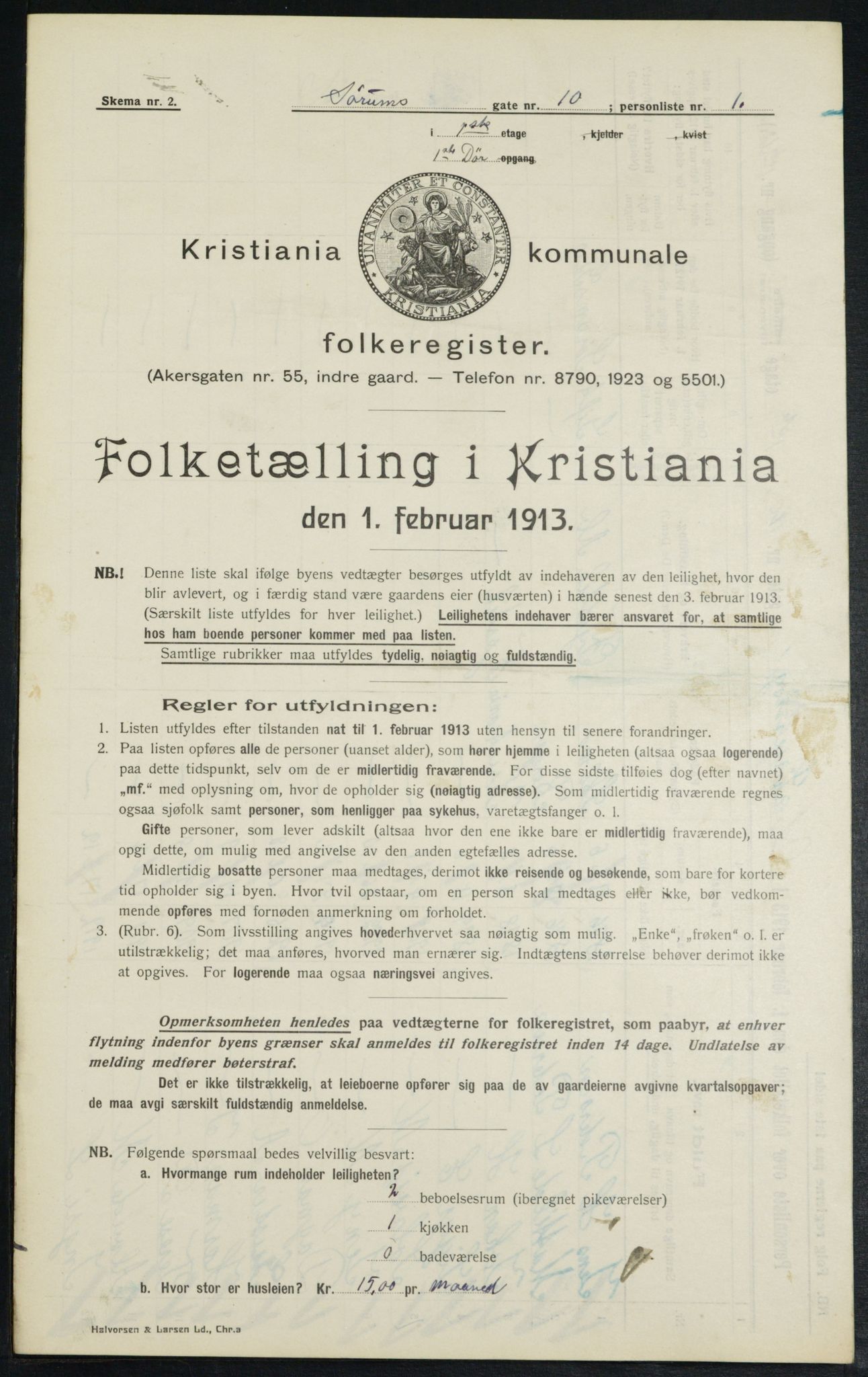 OBA, Kommunal folketelling 1.2.1913 for Kristiania, 1913, s. 107079