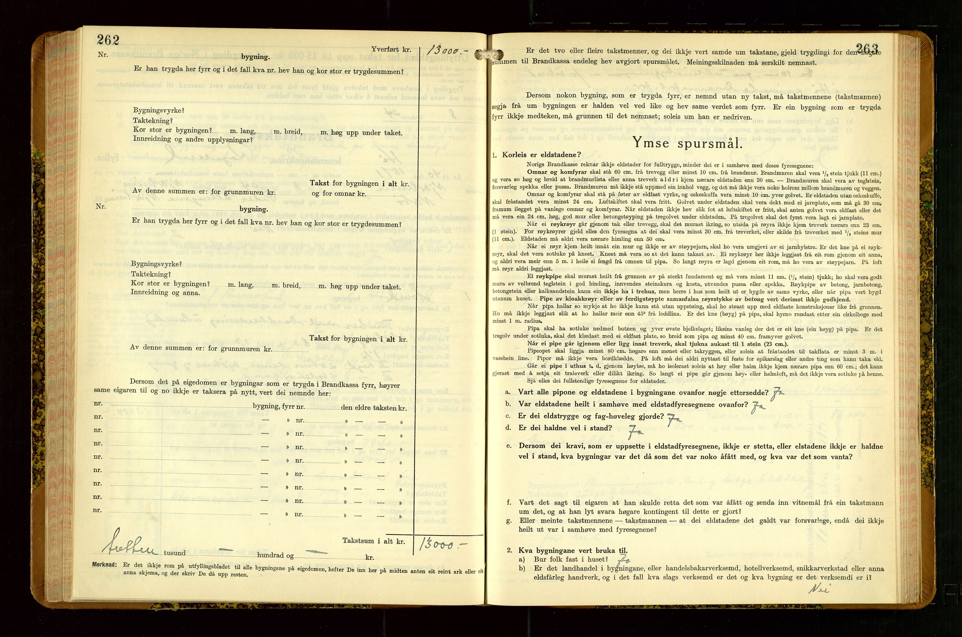 Hå lensmannskontor, SAST/A-100456/Goa/L0007: Takstprotokoll (skjema), 1938-1949, s. 262-263