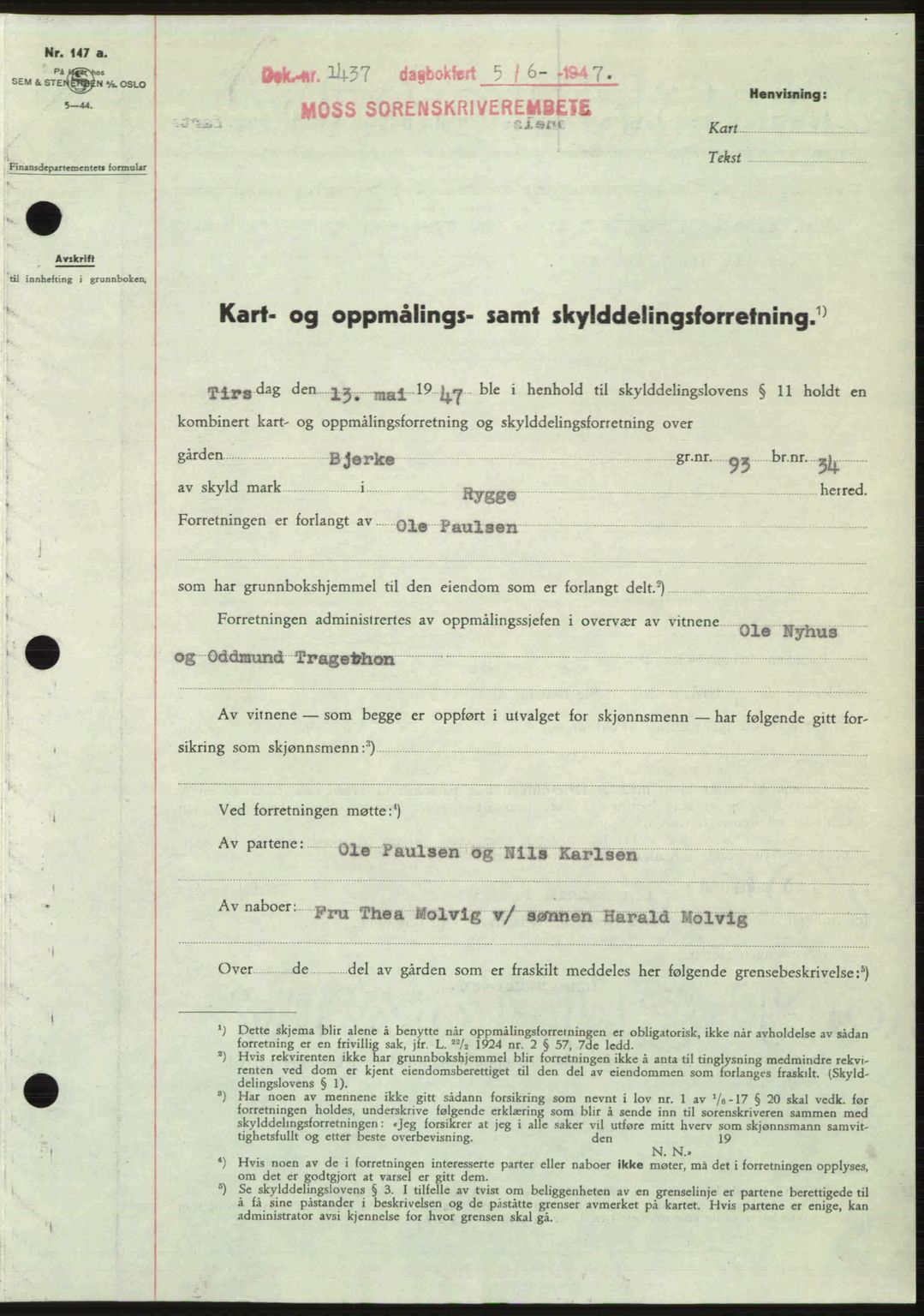 Moss sorenskriveri, SAO/A-10168: Pantebok nr. A17, 1947-1947, Dagboknr: 1437/1947