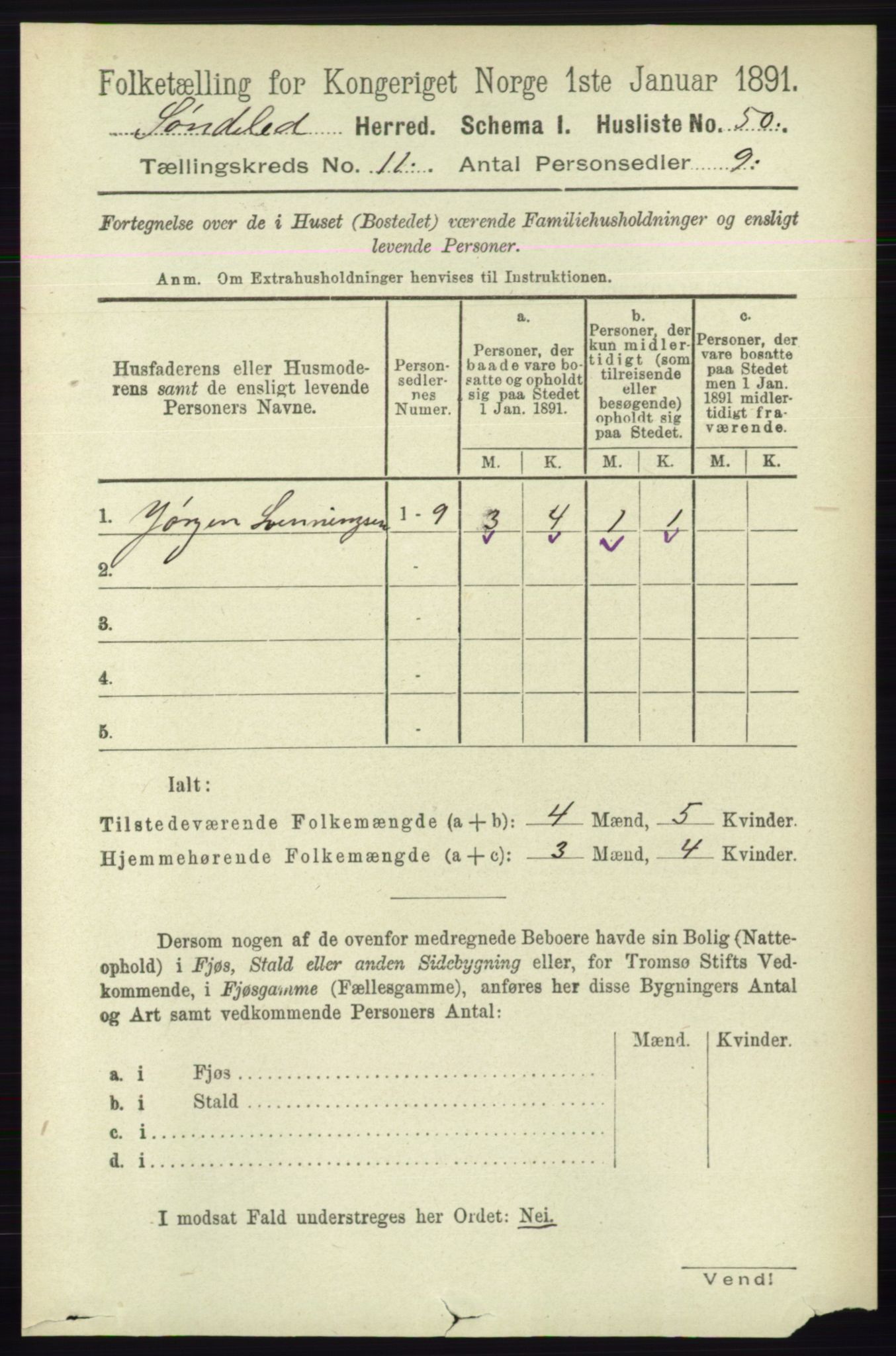 RA, Folketelling 1891 for 0913 Søndeled herred, 1891, s. 3286