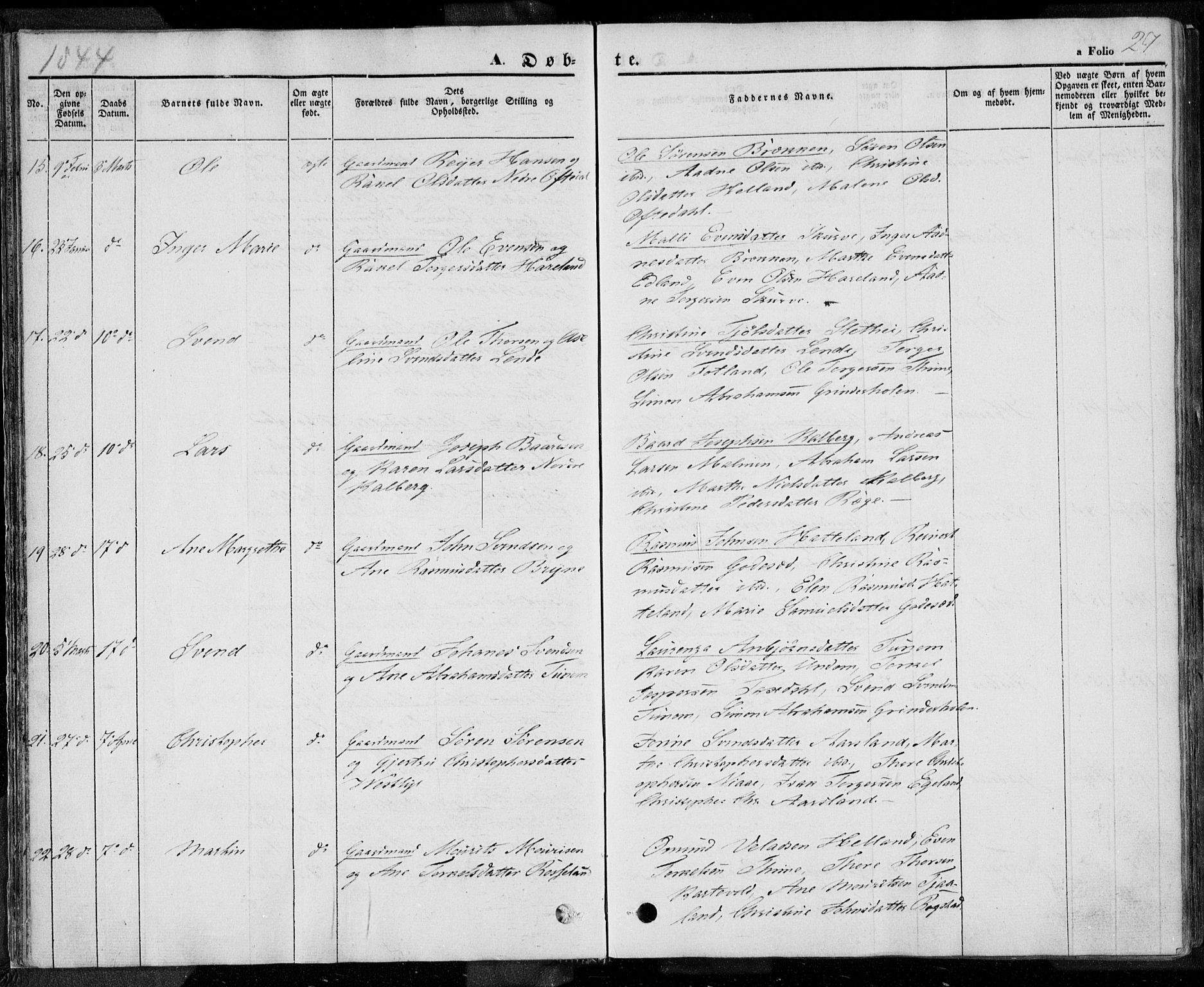 Lye sokneprestkontor, AV/SAST-A-101794/001/30BA/L0005: Ministerialbok nr. A 5.1, 1842-1855, s. 27