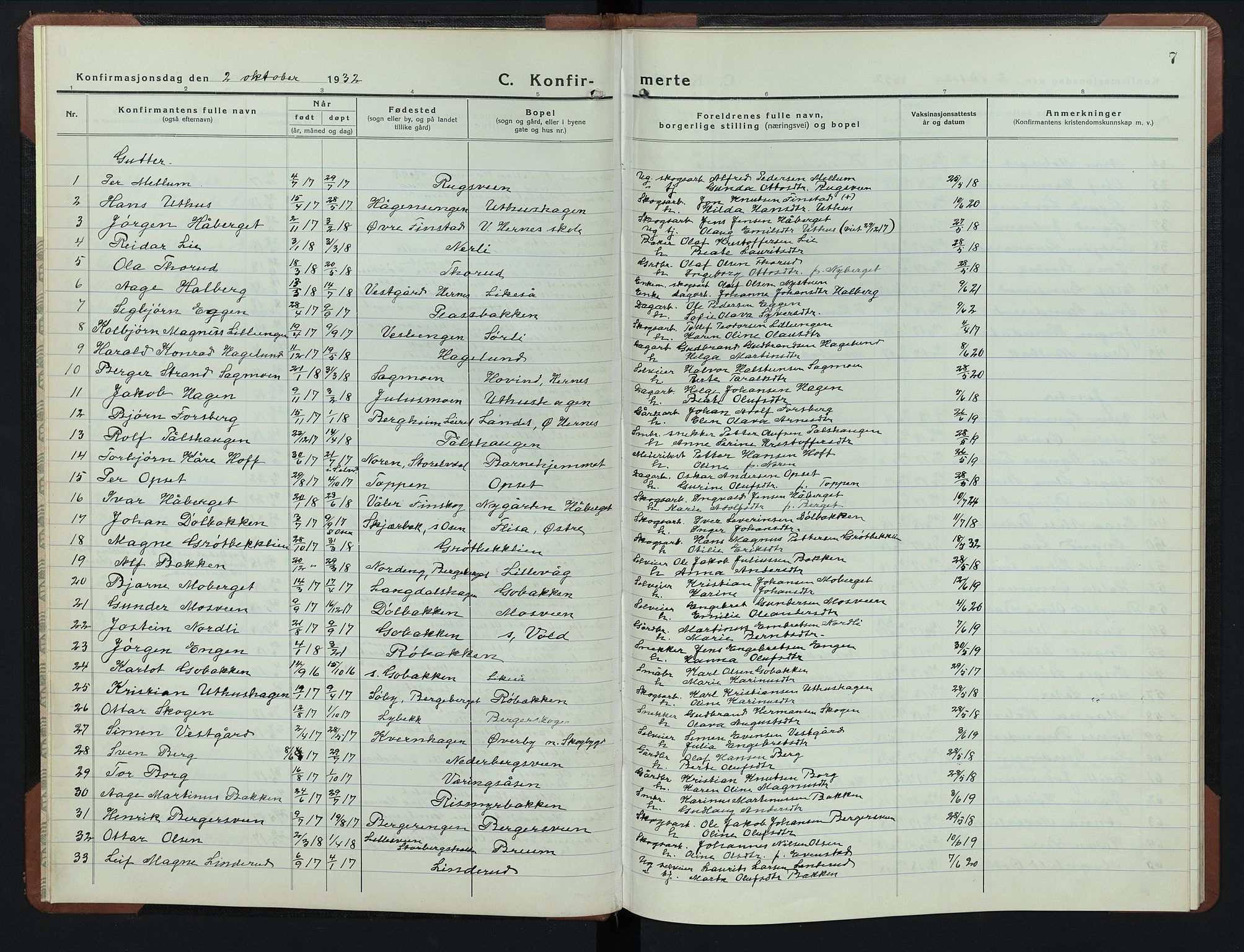 Elverum prestekontor, SAH/PREST-044/H/Ha/Hab/L0016: Klokkerbok nr. 16, 1930-1953, s. 7