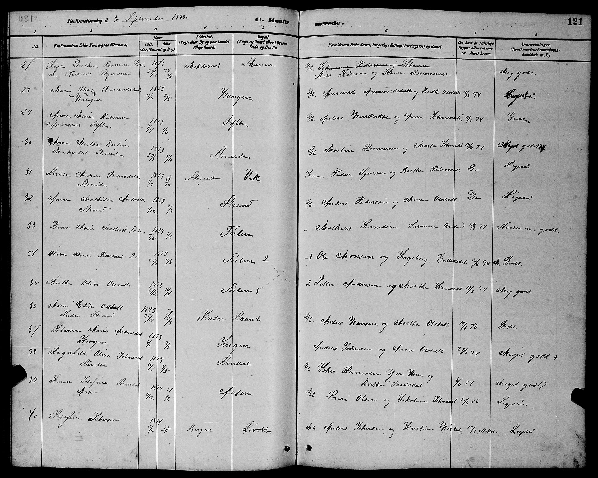 Ministerialprotokoller, klokkerbøker og fødselsregistre - Møre og Romsdal, AV/SAT-A-1454/501/L0017: Klokkerbok nr. 501C03, 1885-1901, s. 121